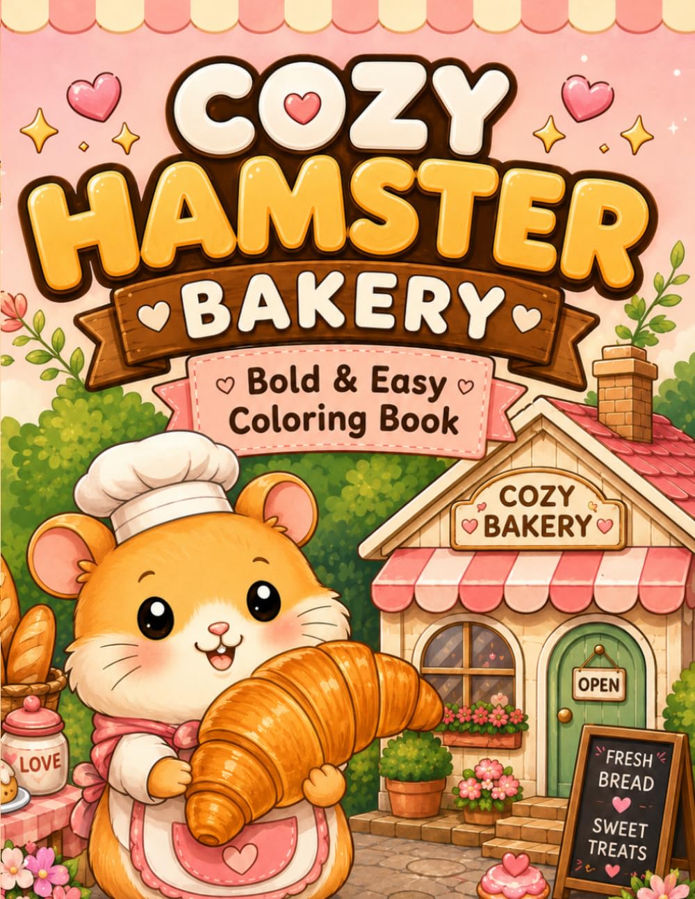 Cozy Hamster Bakery: Cute and Cozy Kawaii Coloring Book for Adults with Bold and Easy Hamster Bakery Designs