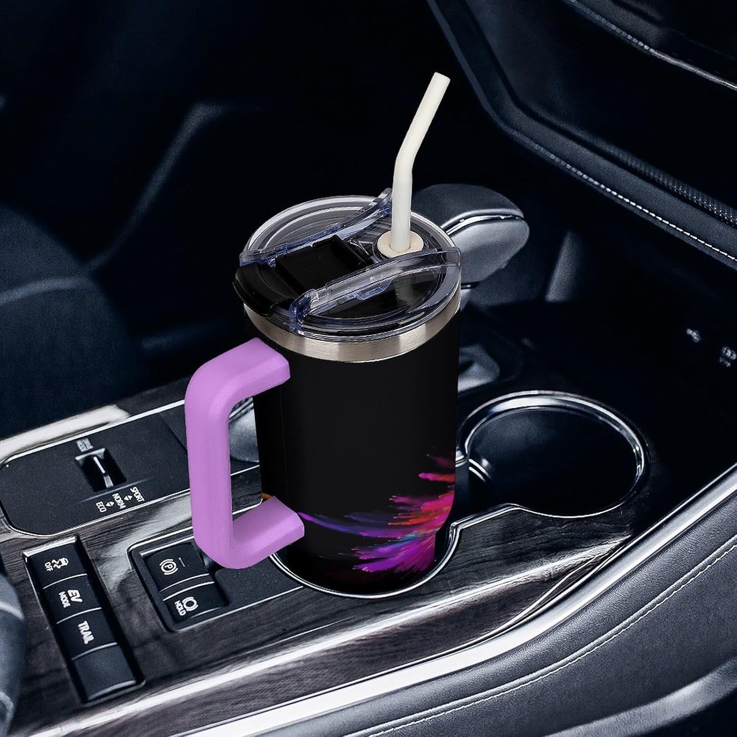 40 Oz Insulated Mug with Handle, Stainless Steel Color Explosion Printed Travel Mug Portable Leak-proof Large Car Mug for Home, Office Or Car