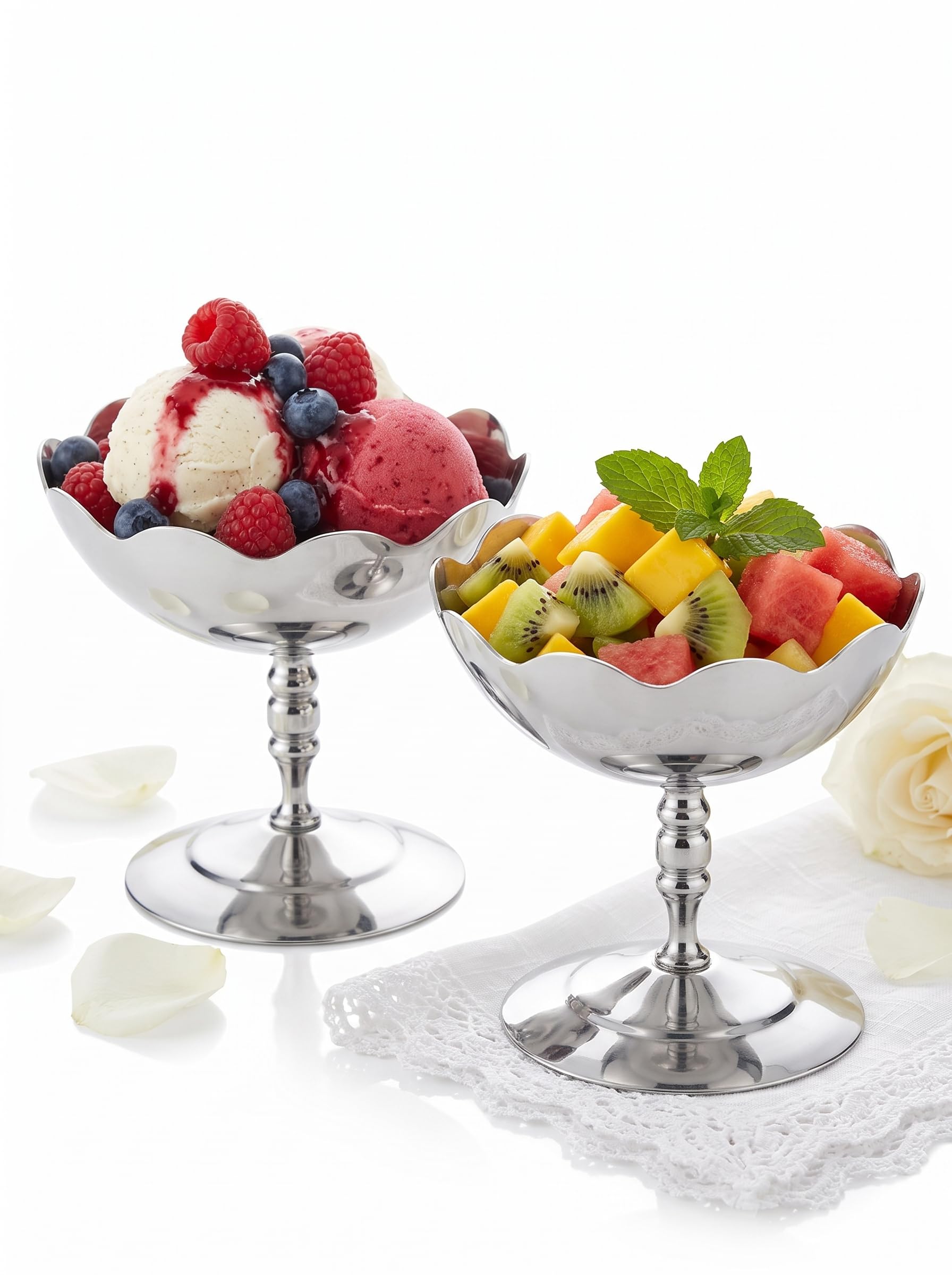 Lot de 2 Multifonction Bol à Dessert Acier Inoxydable Motif de Fleur Lotus