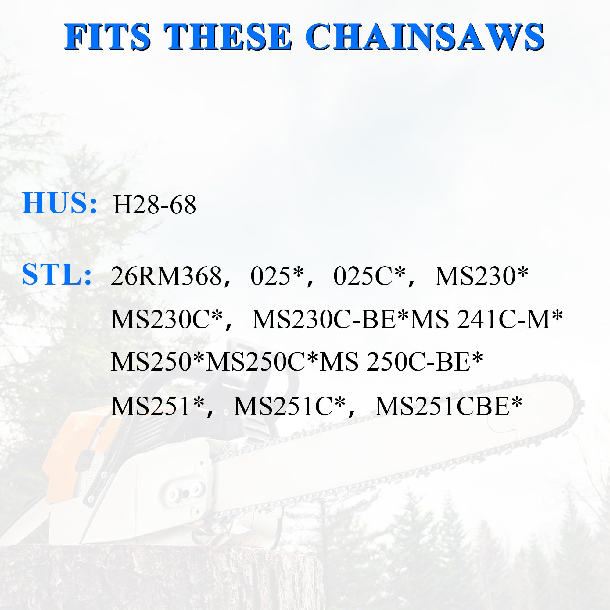 Cadena de motosierra de 18 pulgadas, paso LP de 0.325 pulgadas, calibre de 0.63 pulgadas, 68 eslabones de transmisión, paquete de 2 motosierras de repuesto para Echo, Husqvarna, STIHL, Makita