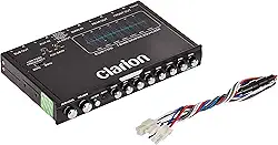 Clarion EQS755 Equalizador gráfico de áudio automotivo de 7 bandas com entrada auxiliar frontal de 3,5 mm, entrada auxiliar RCA traseira e entradas de alto-falante de alto nível, preto