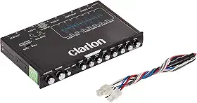 Clarion EQS755 Equalizador gráfico de áudio automotivo de 7 bandas com entrada auxiliar frontal de 3,5 mm, entrada auxiliar RCA traseira e entradas de alto-falante de alto nível, preto