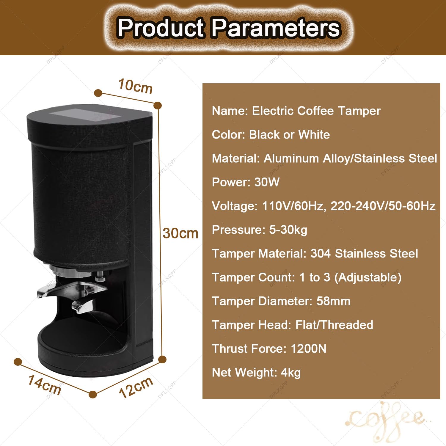 Tamper eléctrico de café automático de 58 mm con empuje de 1200 N y soporte ajustable para barras de café de alto volumen