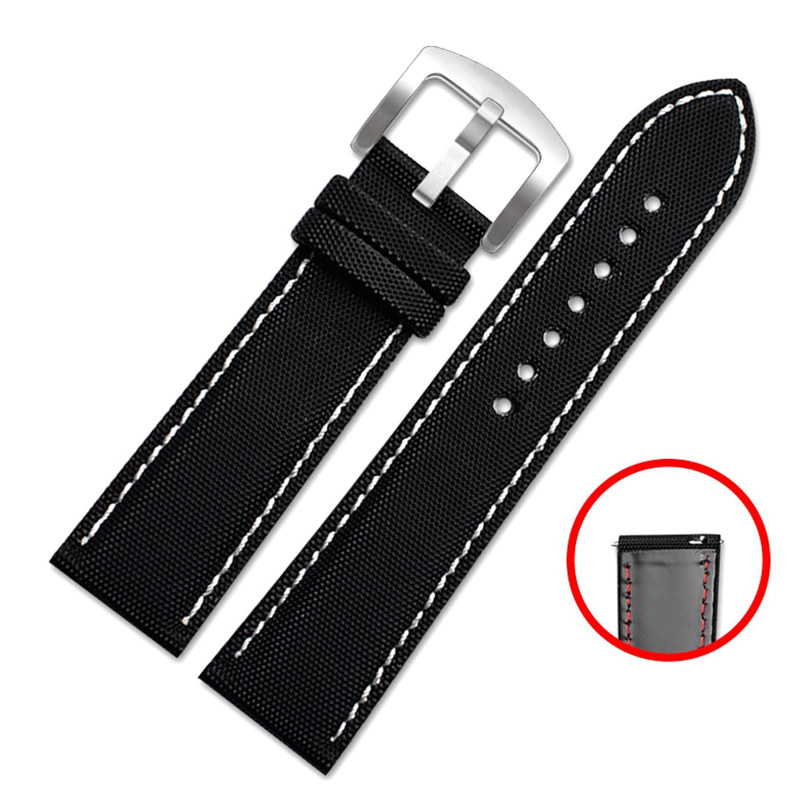 Correa de reloj de cuero, Correa de reloj for hombre, 20/21/22/23/24 mm, impermeable, lona y nailon, agradable for la piel, con hebilla repuesto despliegue liberación rápida opcional(Black 2,21mm)