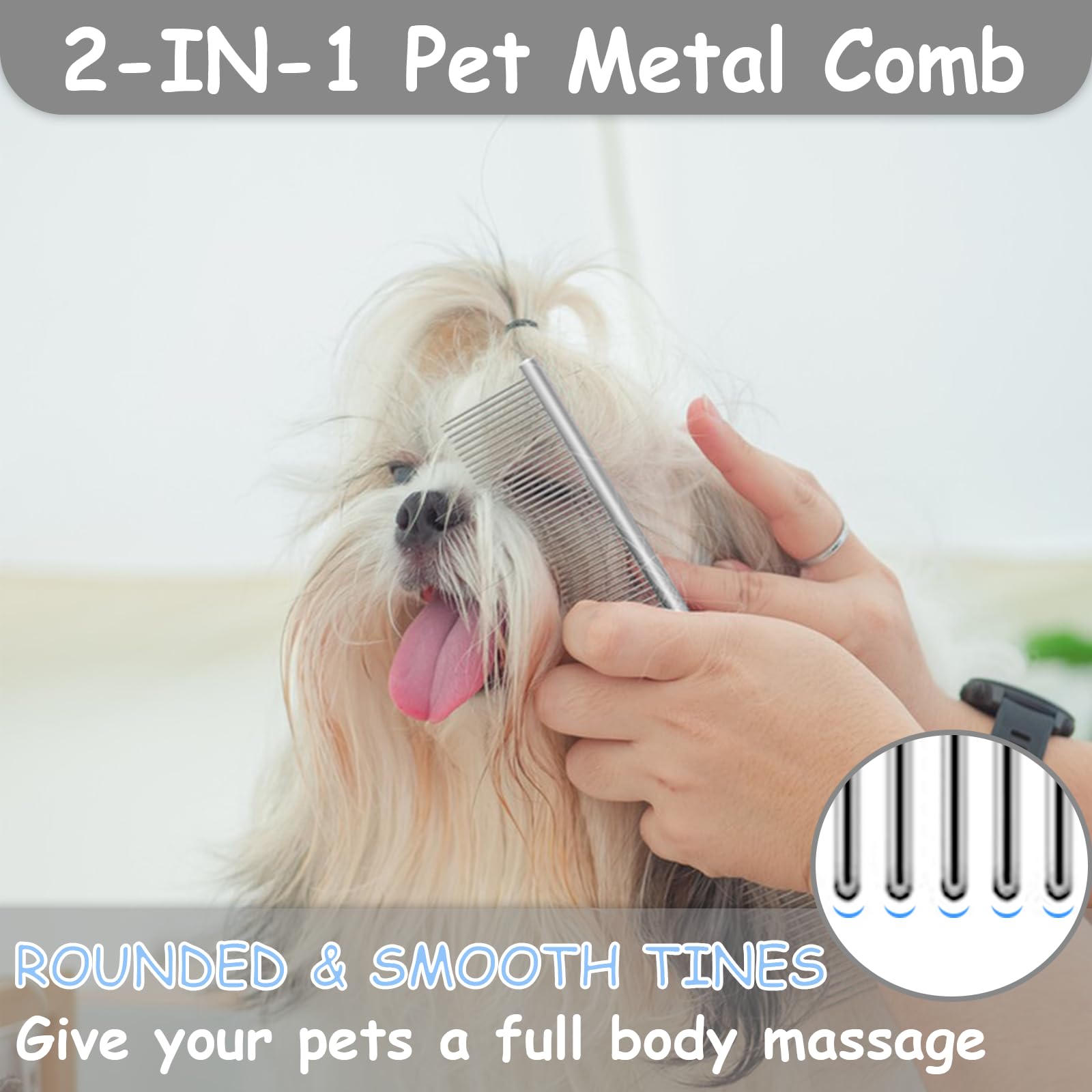 Paquete de 7 cepillos de aseo para mascotas, cepillo de doble cara para desenredar perros, rastrillo para perros y gatos, con peine de metal, peine de pulgas, peine de nudo abierto, peine de dientes