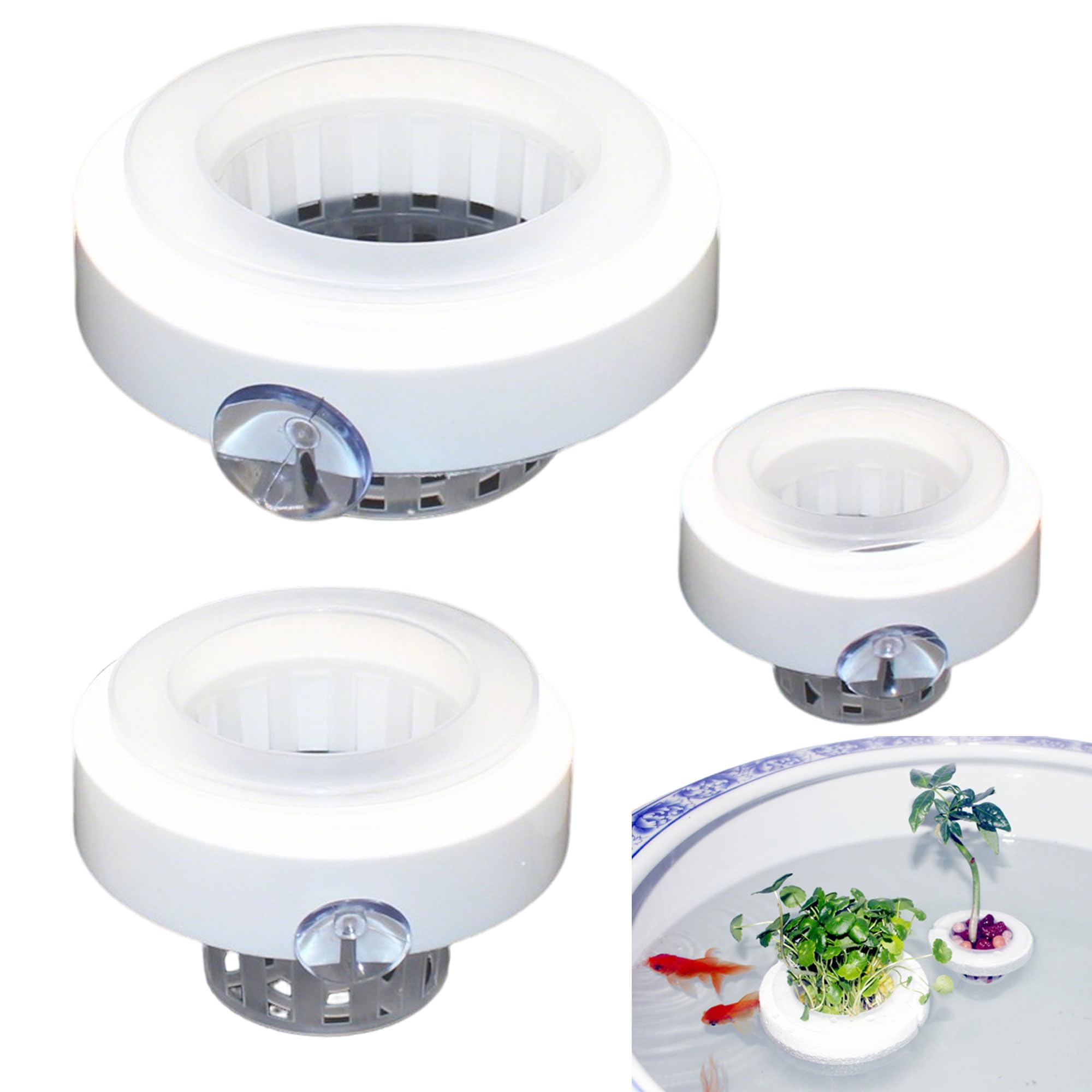 Hayaww Floating Plant Basket Aquarium Plant Holder with Suction Cups Water Plant Pots Floating Plant Ring Pond Flower Pot Aquarium Plant Holder for Aquarium Ornament Decoration (A)