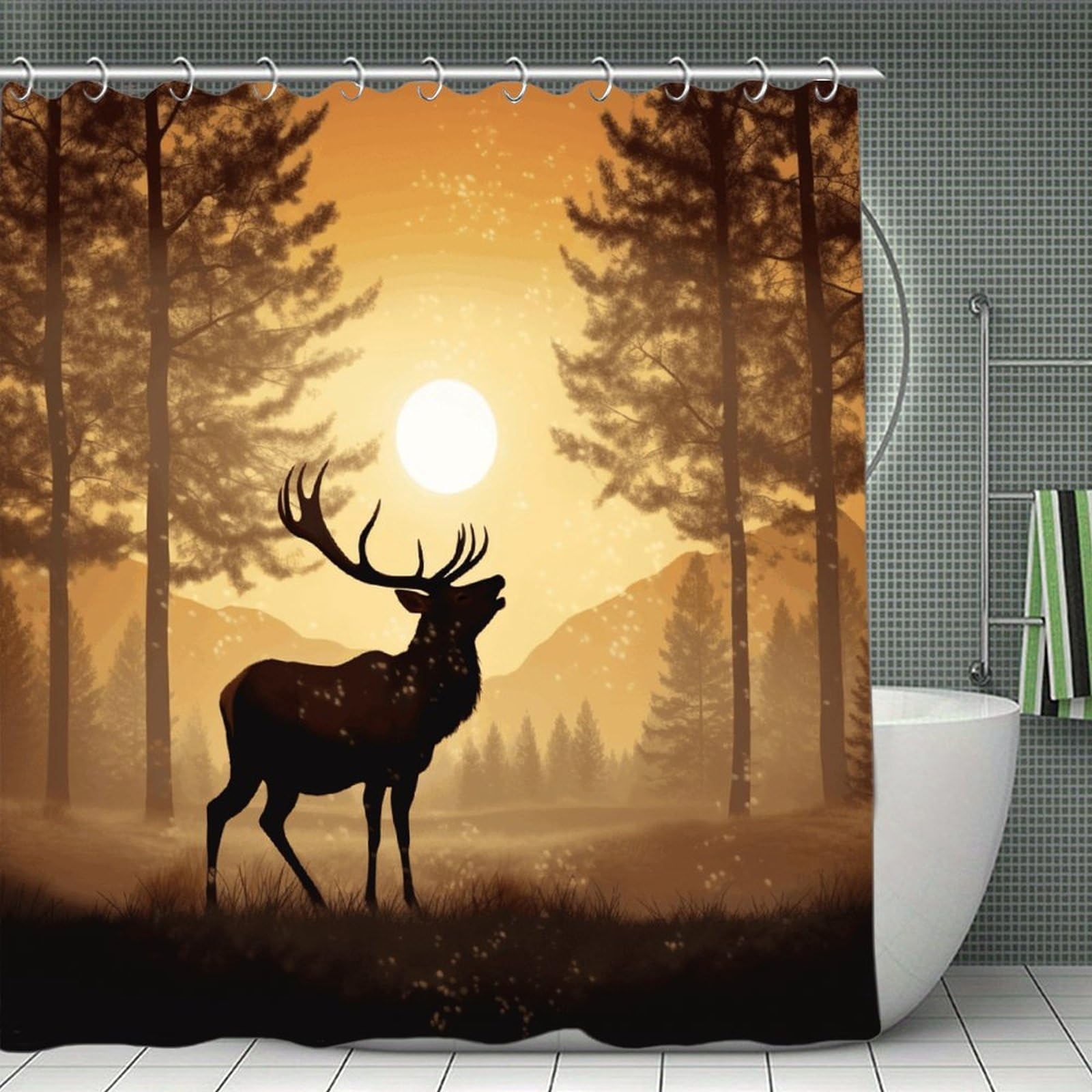VstaDank Elk Artwork Bath Curtain Elegant Heavy Duty Shower Curtains 70x70 in Rustic Farmhouse Cloth Shower Curtains Neutral Modern Bath Curtain for Bathroom