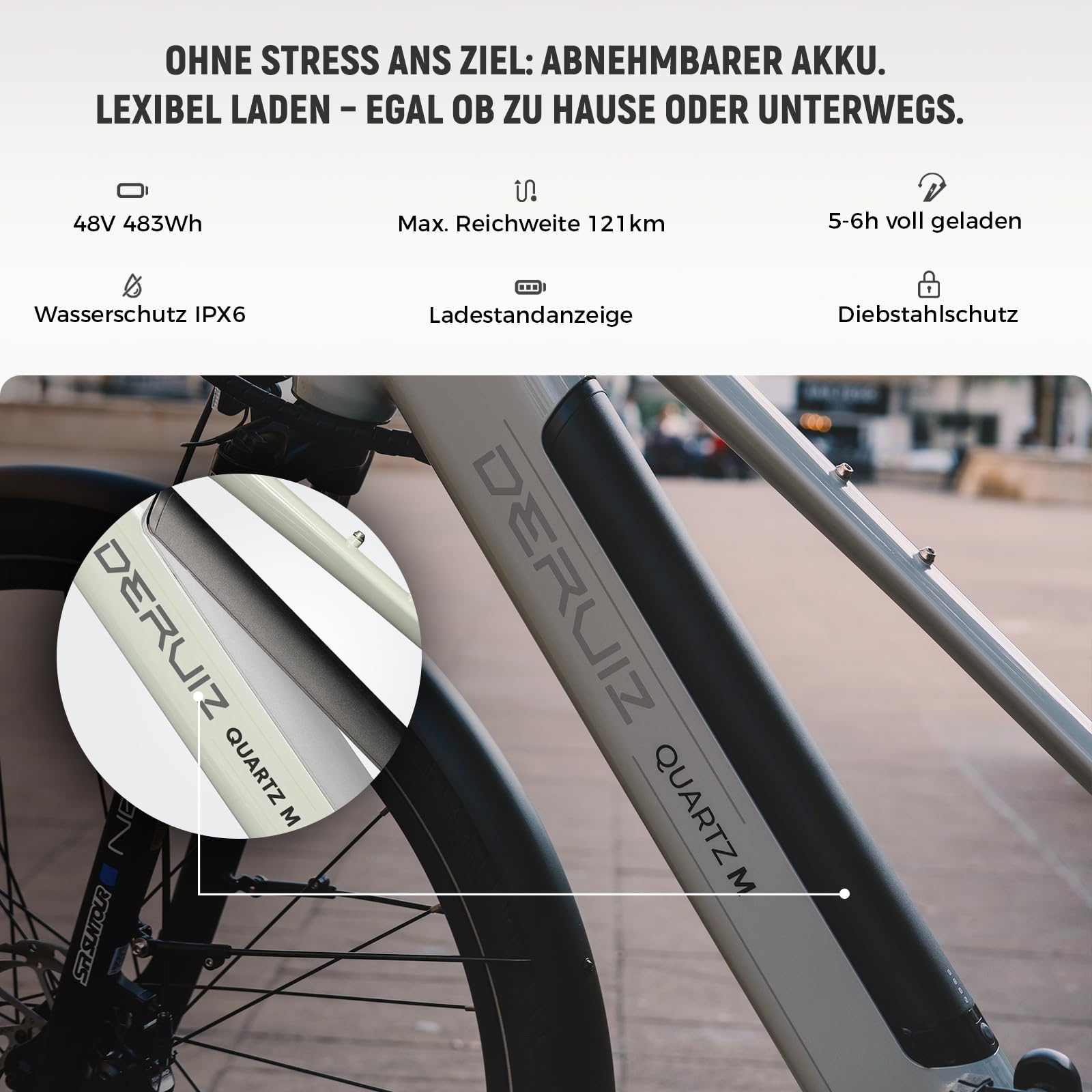 DERUIZ Quartz E-Bike Damen 28 Zoll Tiefeinsteiger, 8-Gang, 48V 13.4Ah Akku, bis zu 161 km, 55Nm Drehmoment, Hydraulische Scheibenbremsen, App, City & Trekking Elektrofahrrad für Damen & Herren