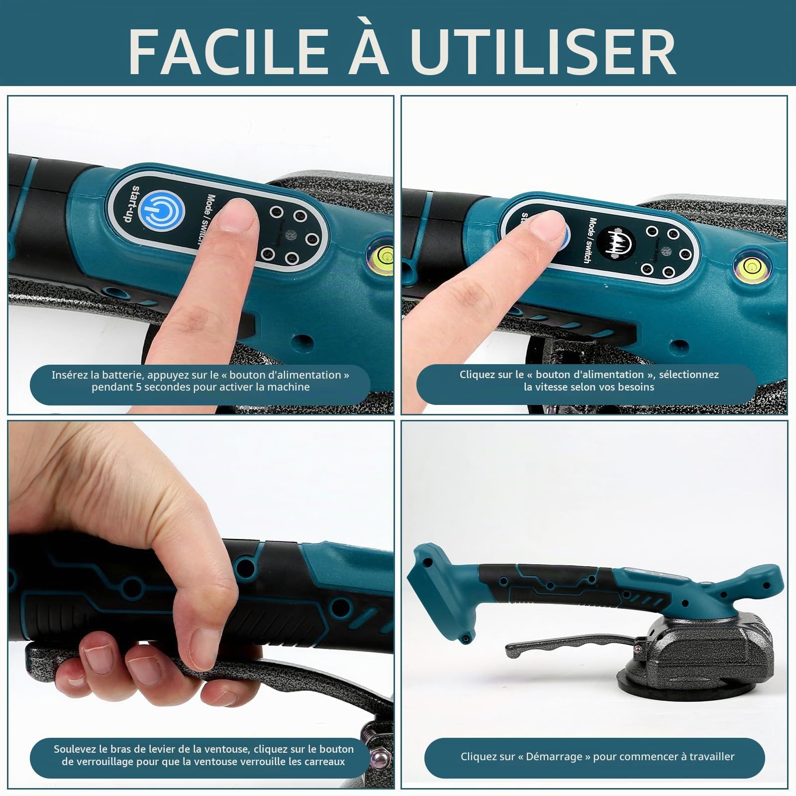 Machine à carreler pour Makita 18V, vibrateur de carrelage électrique avec ventouse de 4,7 x 4,7 pouces, 5 vitesses réglables, capacité de 80 kg, machine à carreler, adaptée aux carreaux de 39 pouces