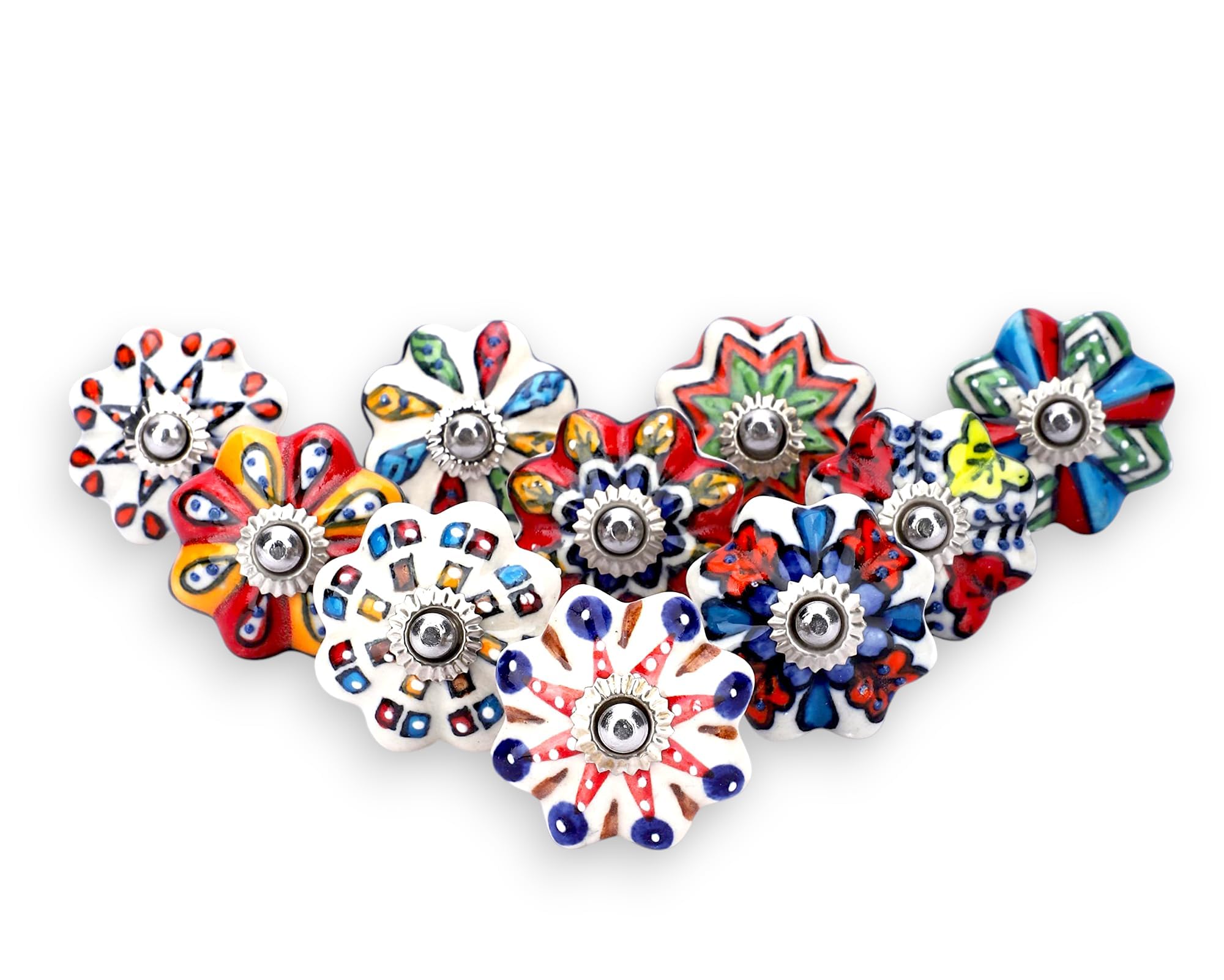 Ajuny Ceramic Pumpkin Knobs Set of 10 – Hand-Painted Multicolour Drawer Pulls & Cupboard Door Handles for Kitchen Cabinets, Bathroom, Dresser & Wardrobe – Decorative Dotted Pottery, Fixings Included