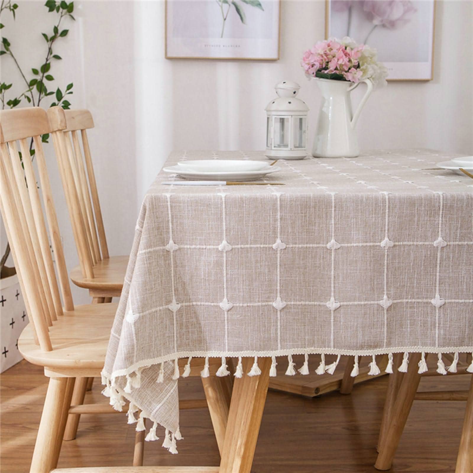 Obrus w kratę 90 x 90 cm vintage bawełniany obrus w kratkę do jadalni prosty ochraniacz kuchenny elegancki wystrój domu i łatwy do czyszczenia