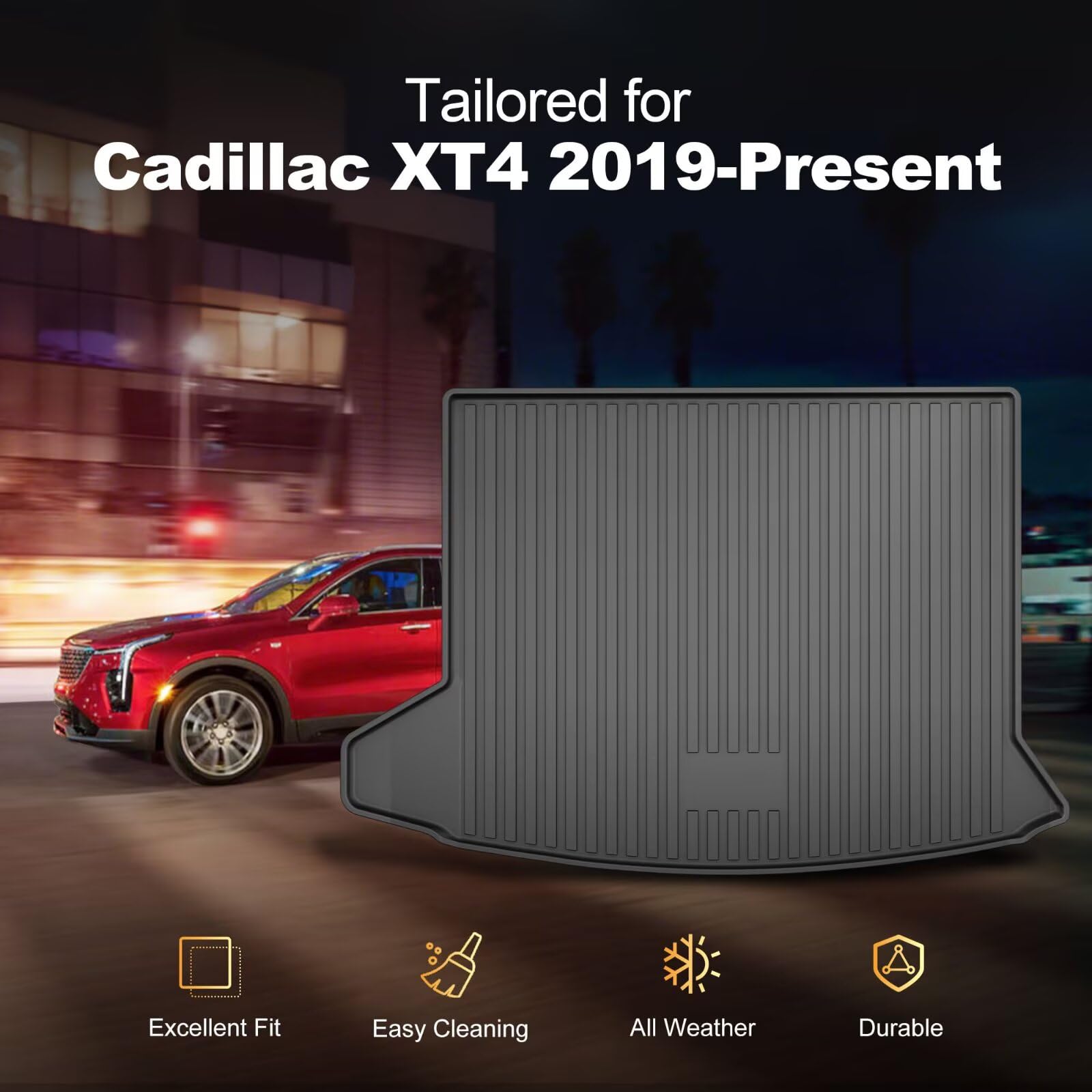 Allwetter-Cargo-Einlage für Cadillac, 2. Reihe, 3D, wasserdicht, langlebig, geruchlos, Kofferraumwanne für Cadillac XT4, 2019–2022, Schwarz