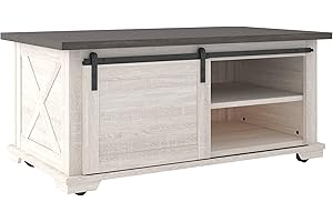 Signature Farmhouse Rolling Coffee Table with Sliding Barn Doors