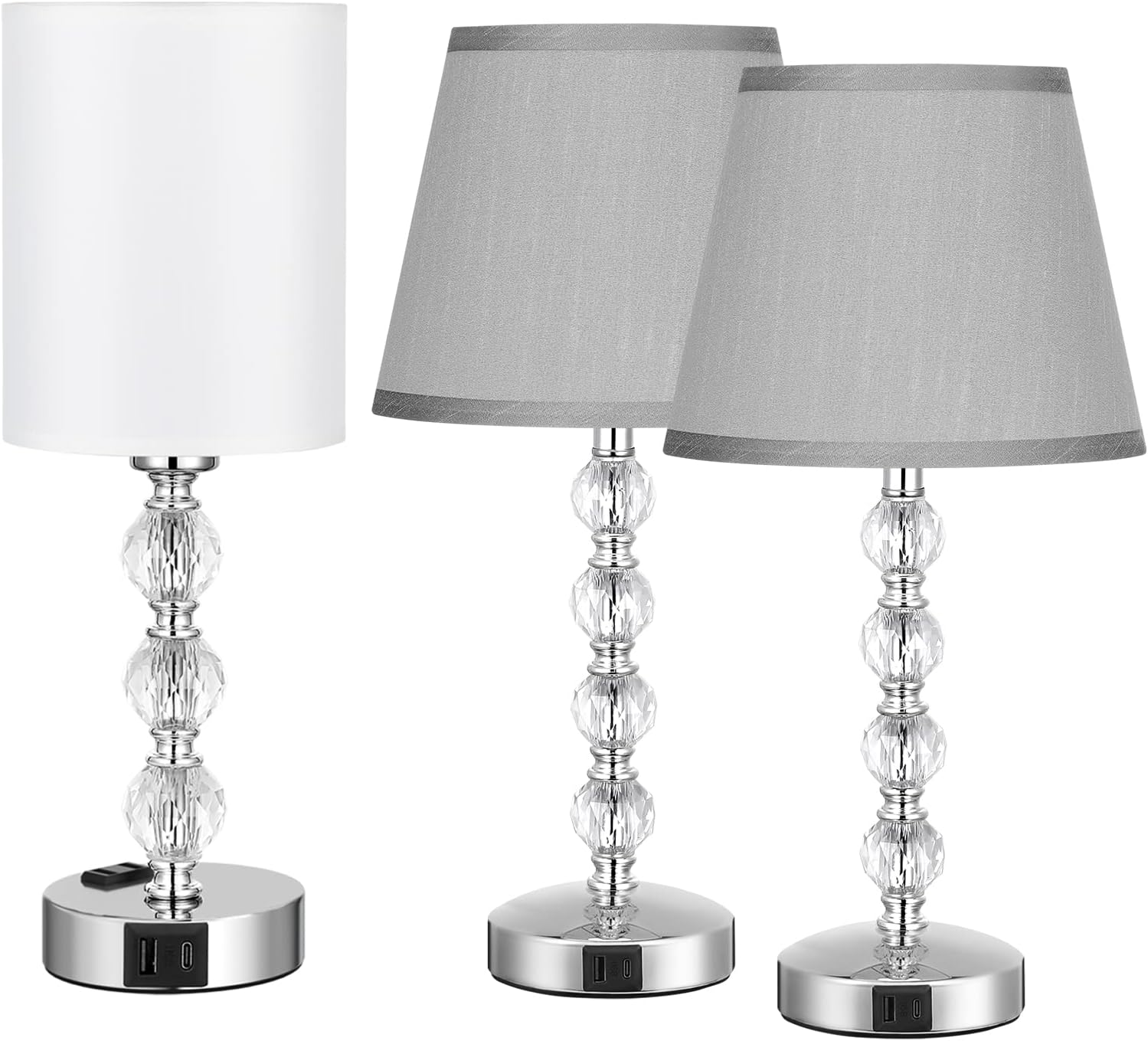 Acaxin Touch Bedside Lamps for Bedrooms Nightstand Set of 3 Crystal