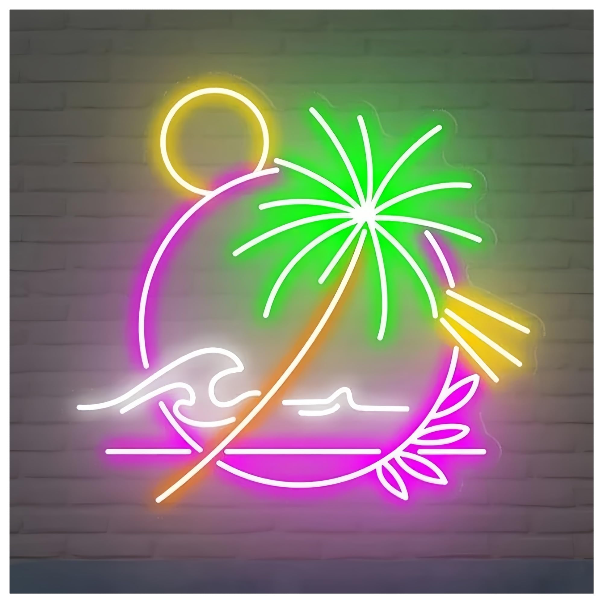 SHOUXI Sign Lamp Palm Tree Neon Sign Beach Bar Club Neon Light Wall Decor Ocean Tropical Party Pub Summer Decoration(A,60CM)