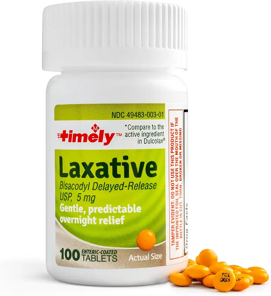TIME-CAP LABS, INC. Timely Bisacodyl 5mg - 100 Tablets - Laxatives for Constipation Relief - Compared to The Active Ingredients in Dulcolax - Gentle, Dependable Constipation Relief for Adults