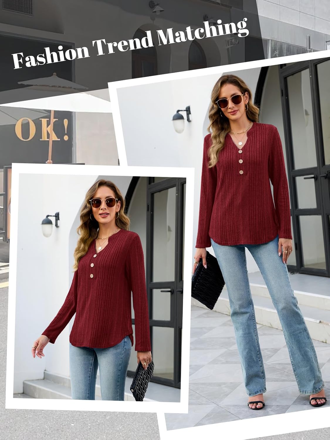 VUTRU Womens Ribbed Knit Lounge Set Long Sleeve Top and Long Pants 2 Piece Outfits Pajamas Sets Sleepwear PJ Sets - Image 5