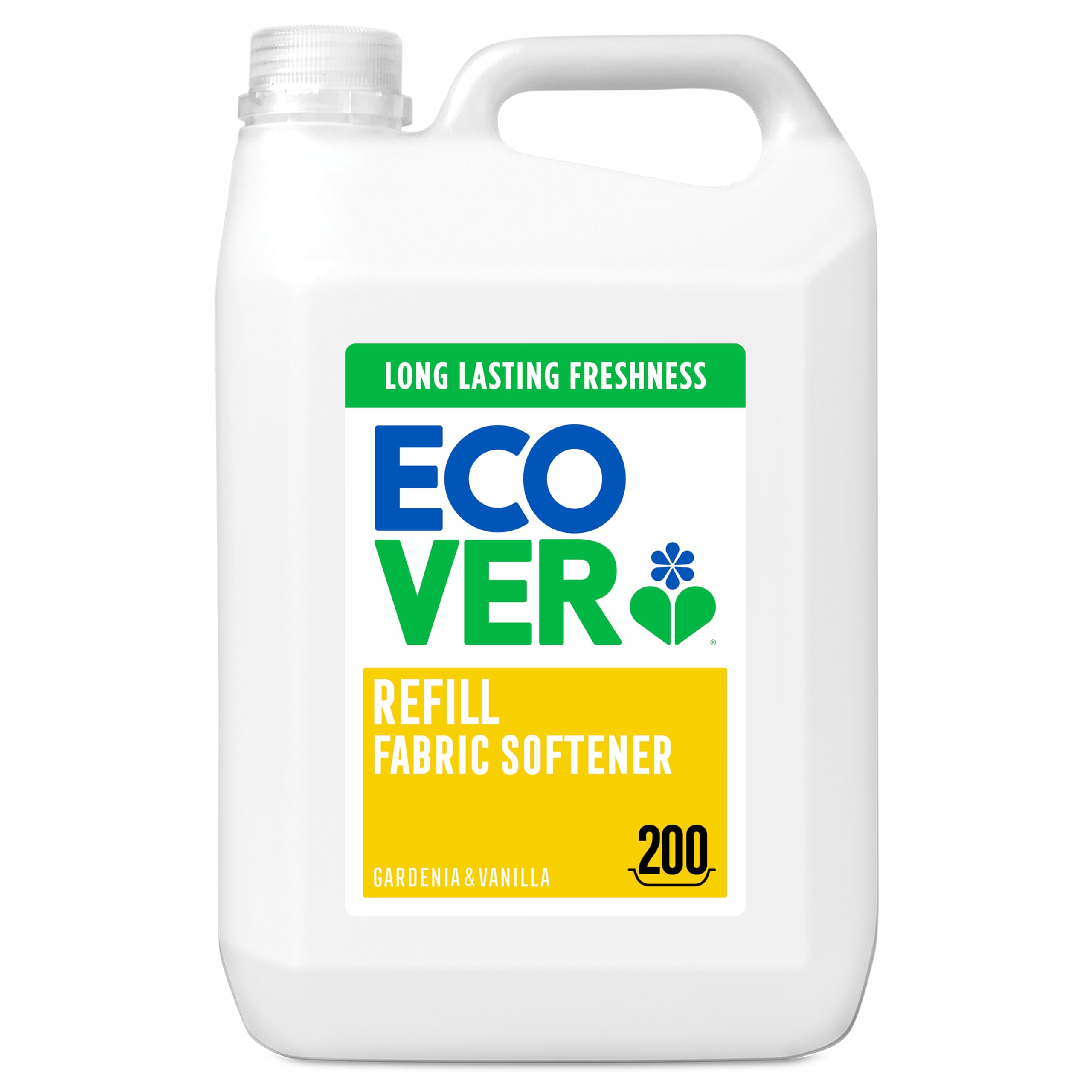 Ecover Concentrated Fabric Softener Refill, Fabric Conditioner to Soften Your Clothes, Vanilla & Gardenia Scent 1 x 200 Washes, 1 x 5L