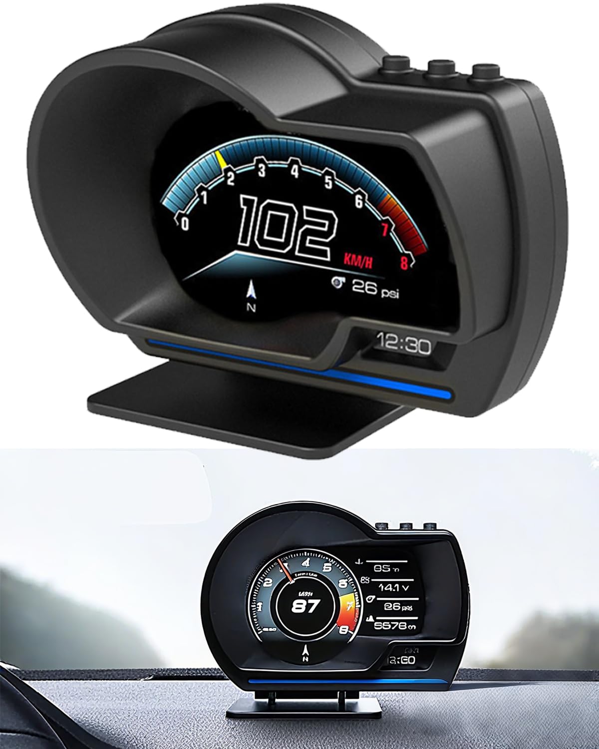 OBD2 HUD Digital Speedometer for Car with OBD2 GPS Head Up Display Dual System,Speedometer MPH with Water TEM, Volt, Mileage, Overspeed & Fatigue Driving Alarm, RPM，Works Great for Most Cars Truck-image-33