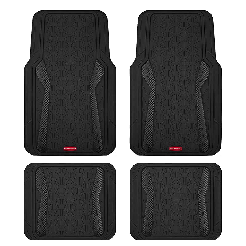 Kit de Tapetes Automotivos Rubbermaid em Borracha com Inserts de Alumínio, Recortáveis e Antiderrapantes, Pretos, 4 Peças