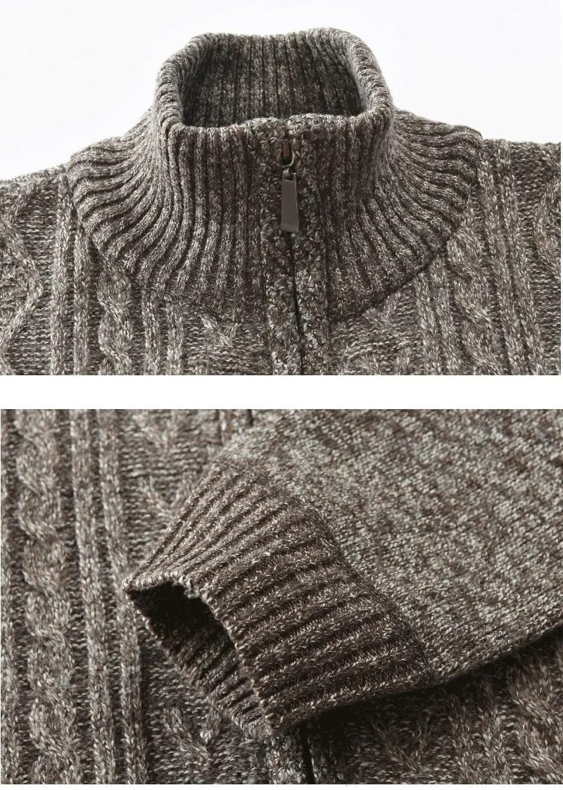 Autumn Winter Men Casual Sweater Stand Collar Cardigan Striped Slim Knitted Sweatercoat