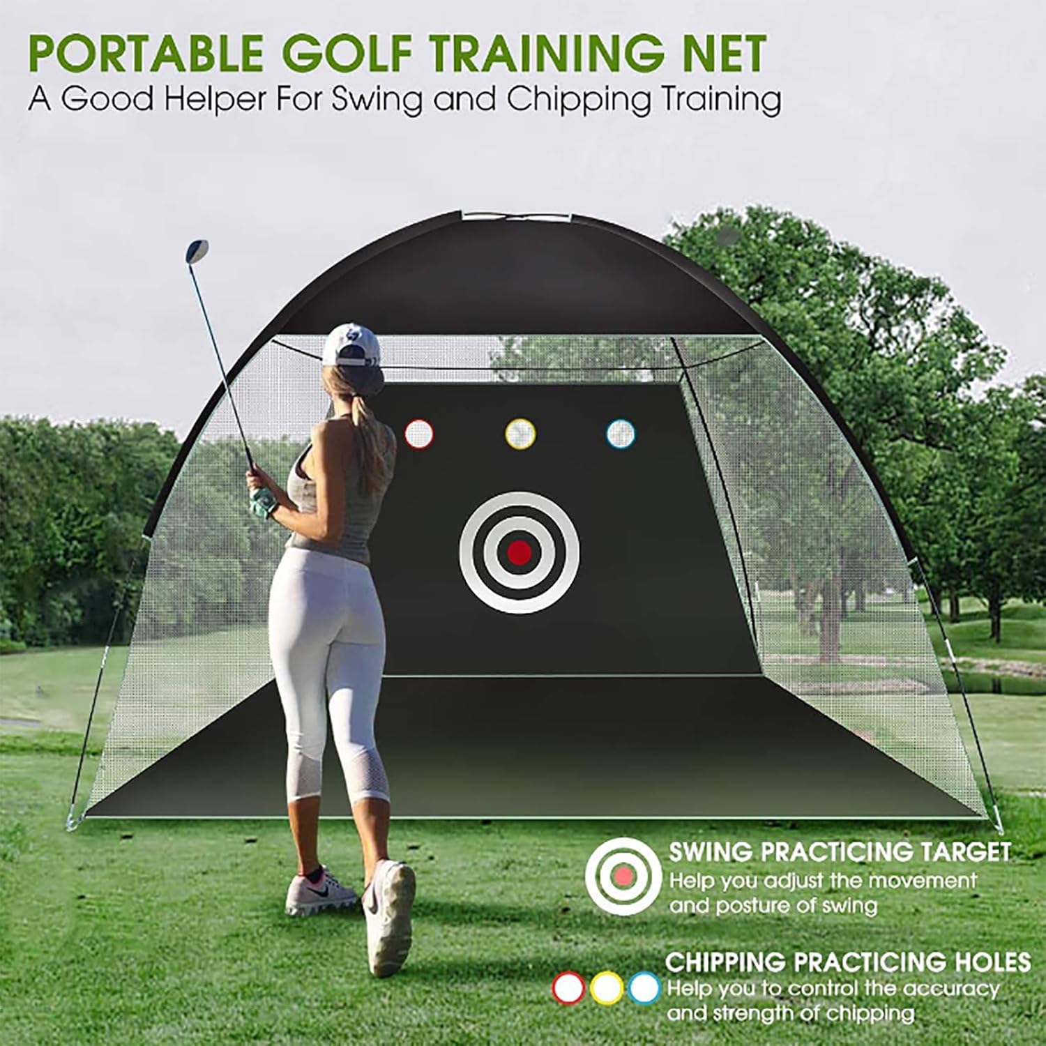 Golf Practice Net, Golf Hitting Training Aids with Carry Bag, Detachable Practice Net and Premium Turf Training Mat, Space Saving and Easy to Installation, for Woods, Irons, Wedges