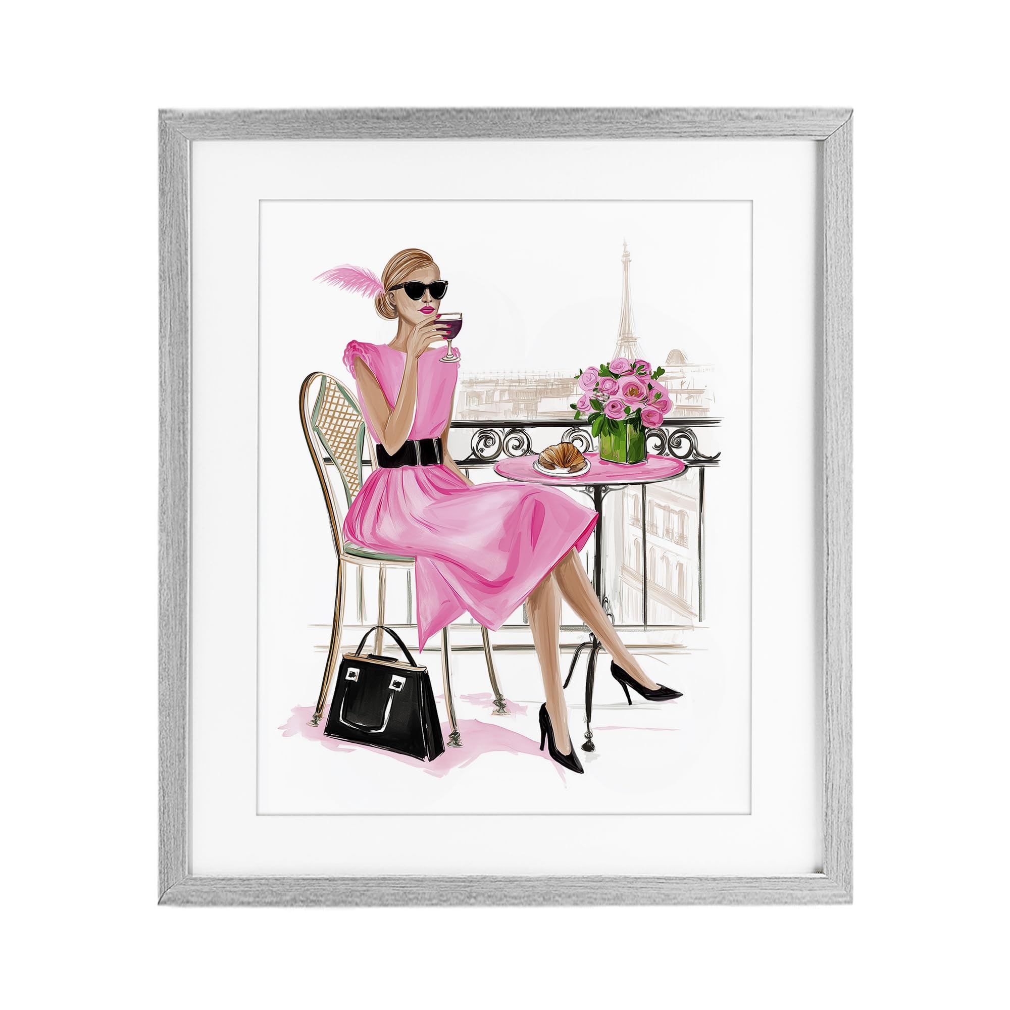 Stupell Industries Parisian Chic Cafe Balcony 'Parisian Chic On Cafe Balcony', Framed Print Under Glass, Gray, 13 X 16 Inches, Easy To Hang And Sturdy, Made In Usa, By Jess Stempel