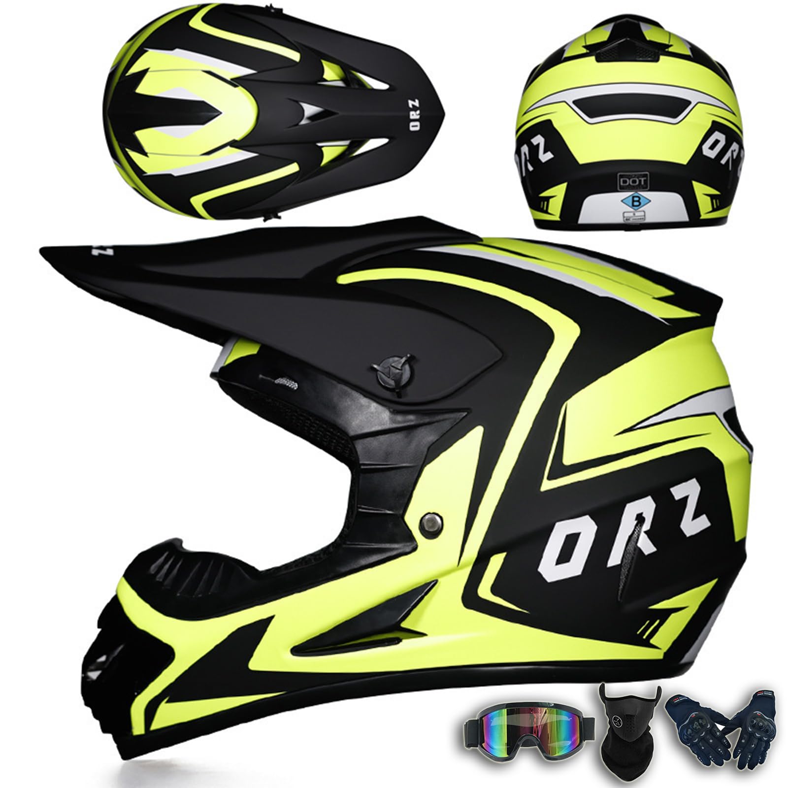 Kask motocrossowy Unisex Adult Full Face Off Road Kaski z homologacją DOT/ECE Lekki wentylowany zestaw kasków motocrossowych do MX ATV BMX Racing Mountain Bike Dirt Bike,Yellow-M(56~57cm)