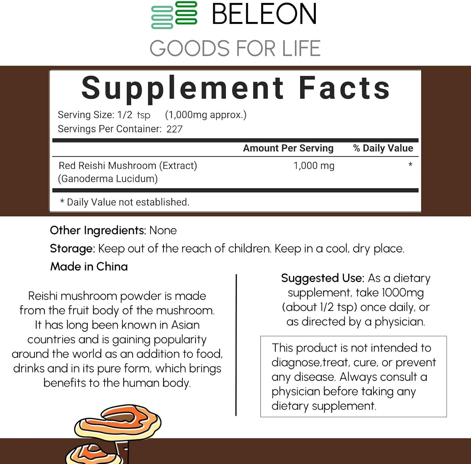 Reishi Mushroom Powder 8 oz - to Support The Body's Defenses, Calmness and Harmony, Vitality - Image 2