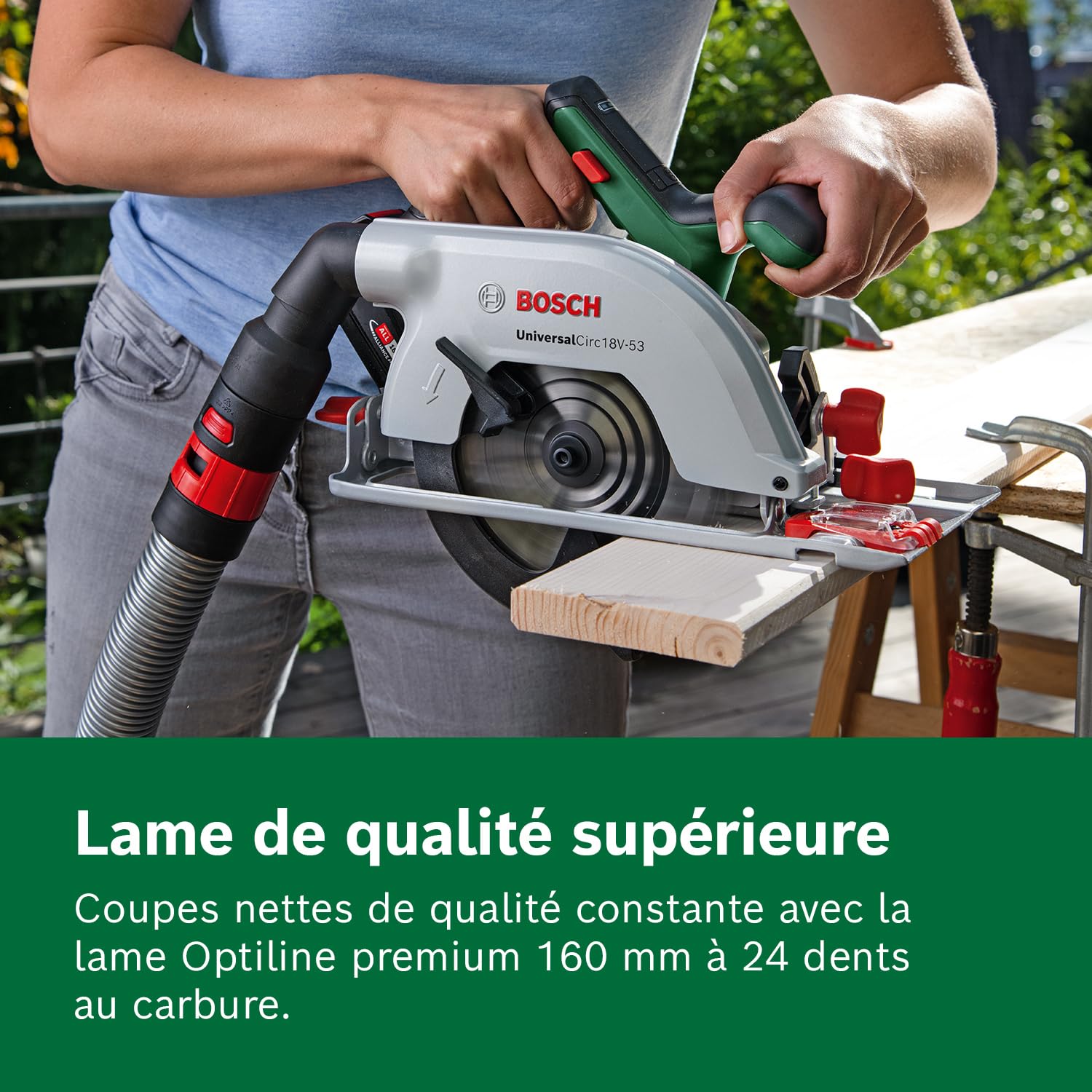 Bosch Home and Garden Scie circulaire sans fil - UniversalCirc 18V-53 (coupes dans tous les bois et dérivés ; profondeur de coupe maxi 53 mm ; set de 2 rails de guidage ; système 18V) – Amazon Edition