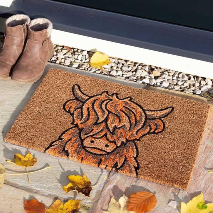 Garden Mile Coir Door Mat 60 x 40cm Outdoor Front Door Mat (Highland Cow) โ image 1