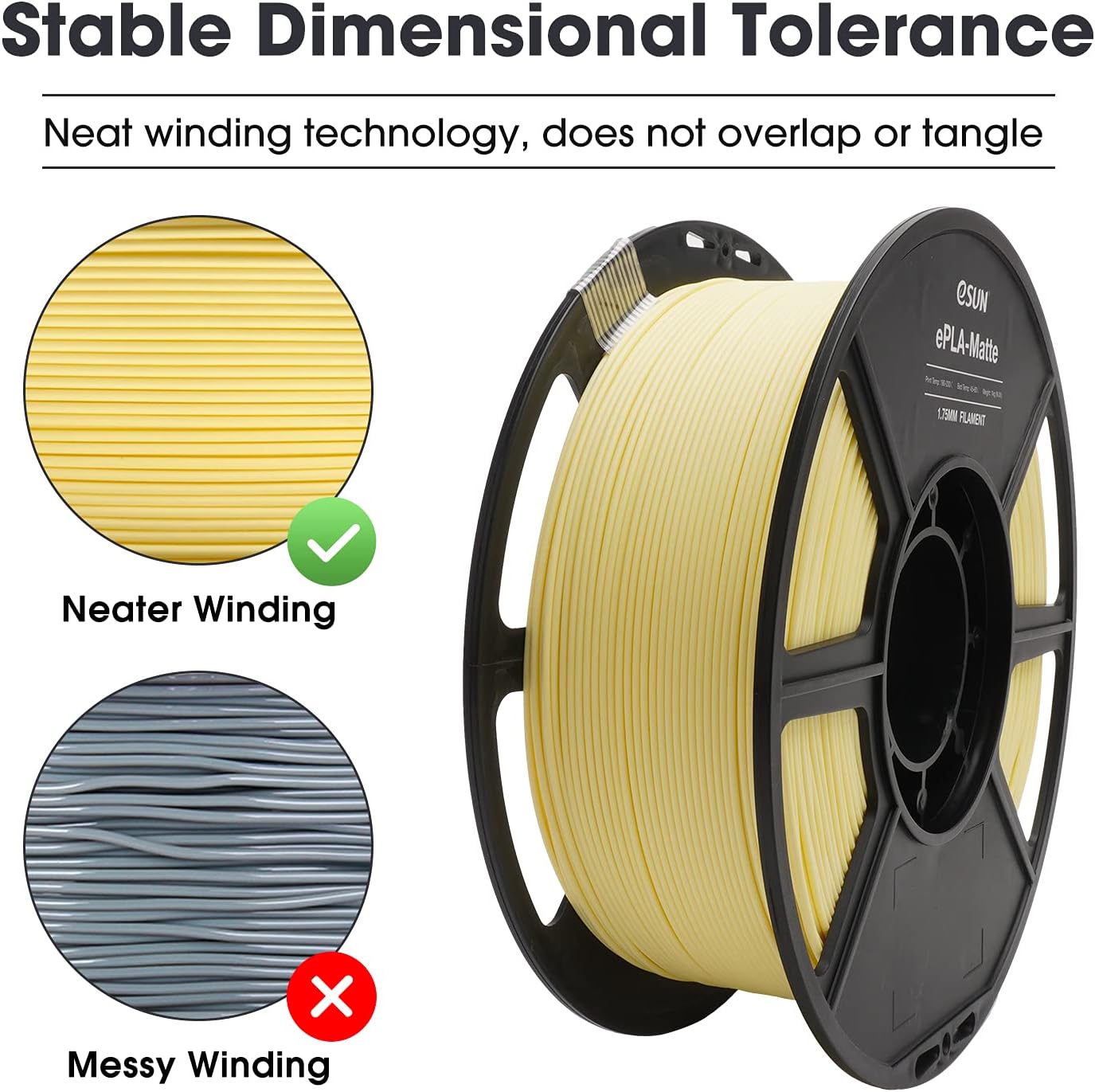 eSUN Matte PLA Filament 1.75mm, Low Density Matte 3D Printer PLA Filament, 1KG Spool 3D Printing Filament for 3D Printers, Almond Yellow