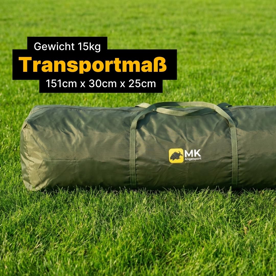 MK Angelsport Cooker Social Roomer Küchenzelt – Angelzelt & Camping Pavillon mit 10.000mm Wassersäule, Stahlrahmen, Panorama Fenster, 3x3m