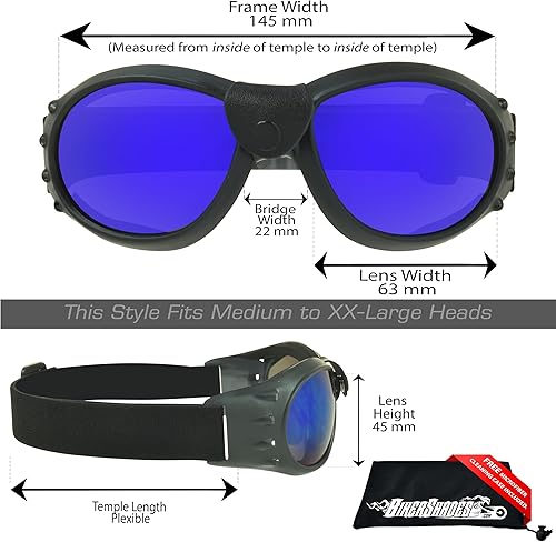 Miniatura 2 de Bikershades Gafas de seguridad para motocicleta con acolchado de espuma para hombres y mujeres, gran cobertura con funda de microfibra grande