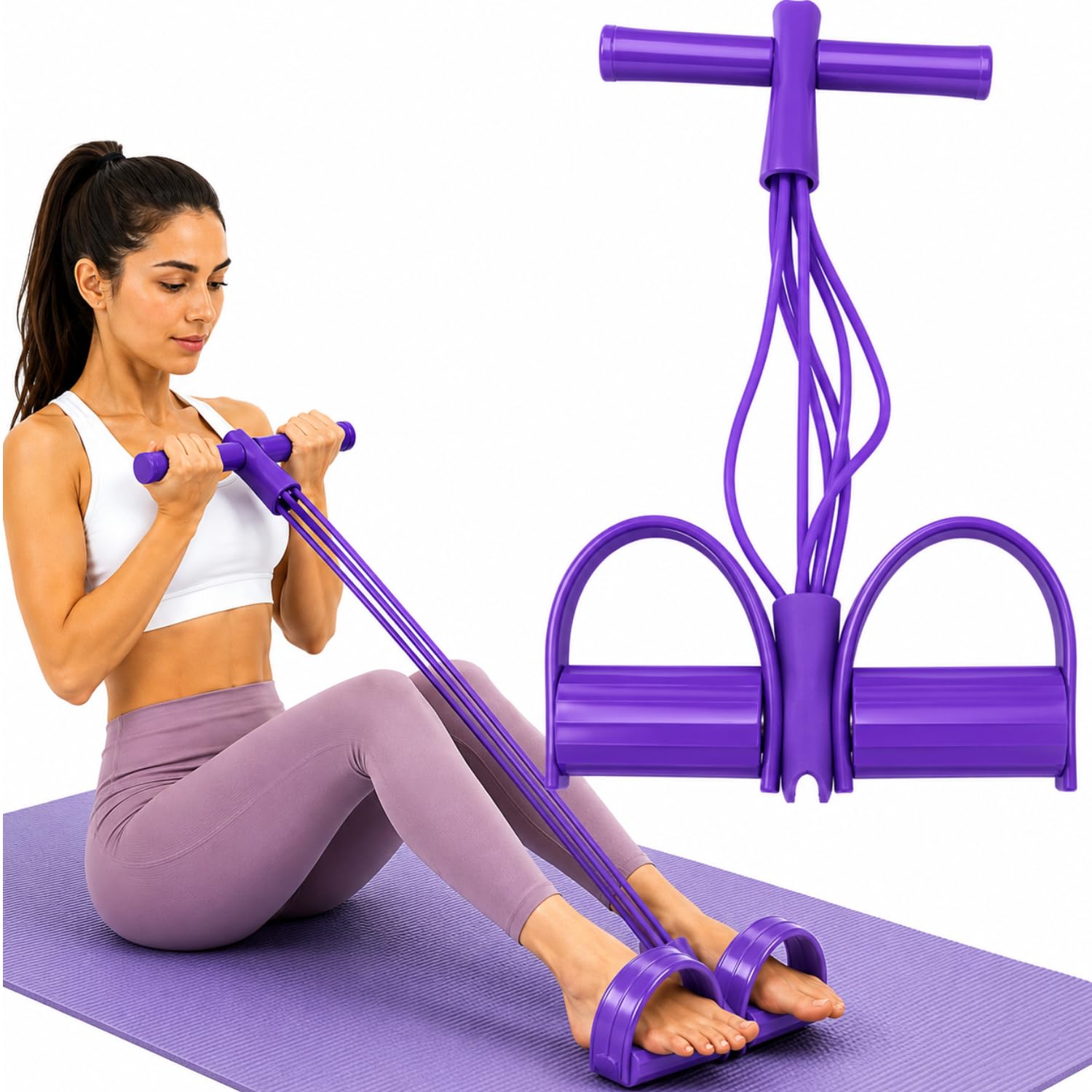 WANVE Pedal Resistance Band with Handle – 6-Tube Foot Pedal Resistance Band for Home Workouts, Sit-Up Exercise Equipment, Abdominal Trainer for Abs, Legs, Arms & Core Training