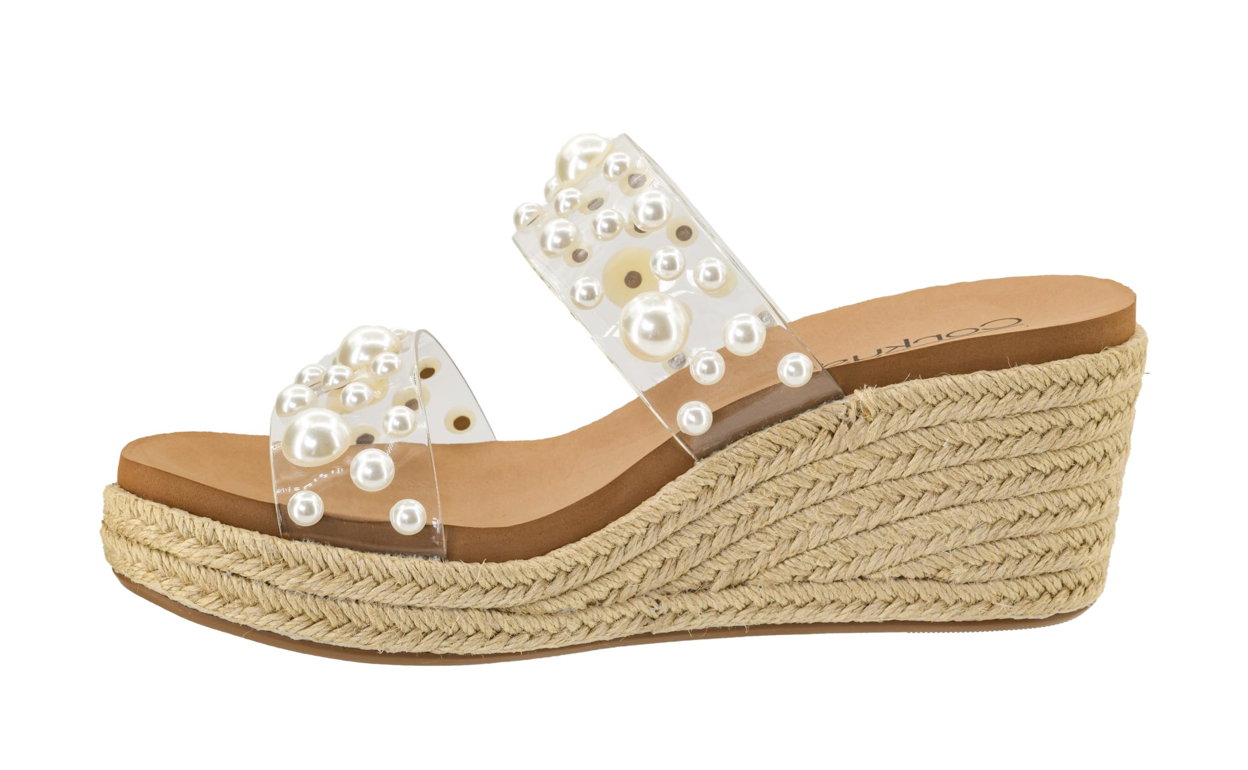 Corkys Footwear Shes Here 2.5-Inch Wedge - Jute Wrapped Outsole, Two Straps Adorned With Pearls, Soft And Cushioned EVA Insoles For All Day Wear,