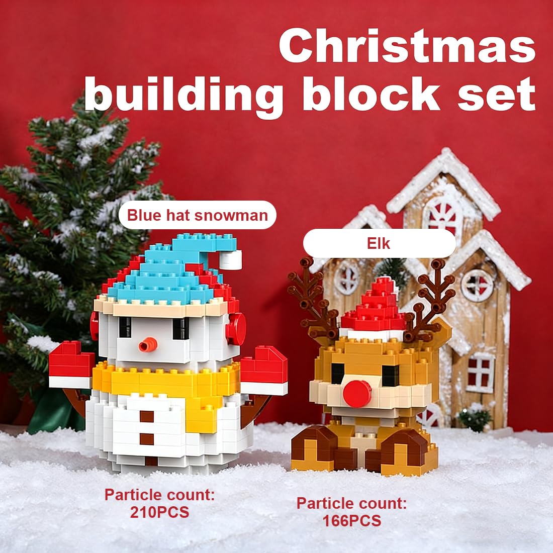 TSLBW Set 3 Blocchi Di Costruzione Natalizi - Babbo Natale, Pupazzo Di Neve E Alce - Giocattoli Creativi Per Bambini