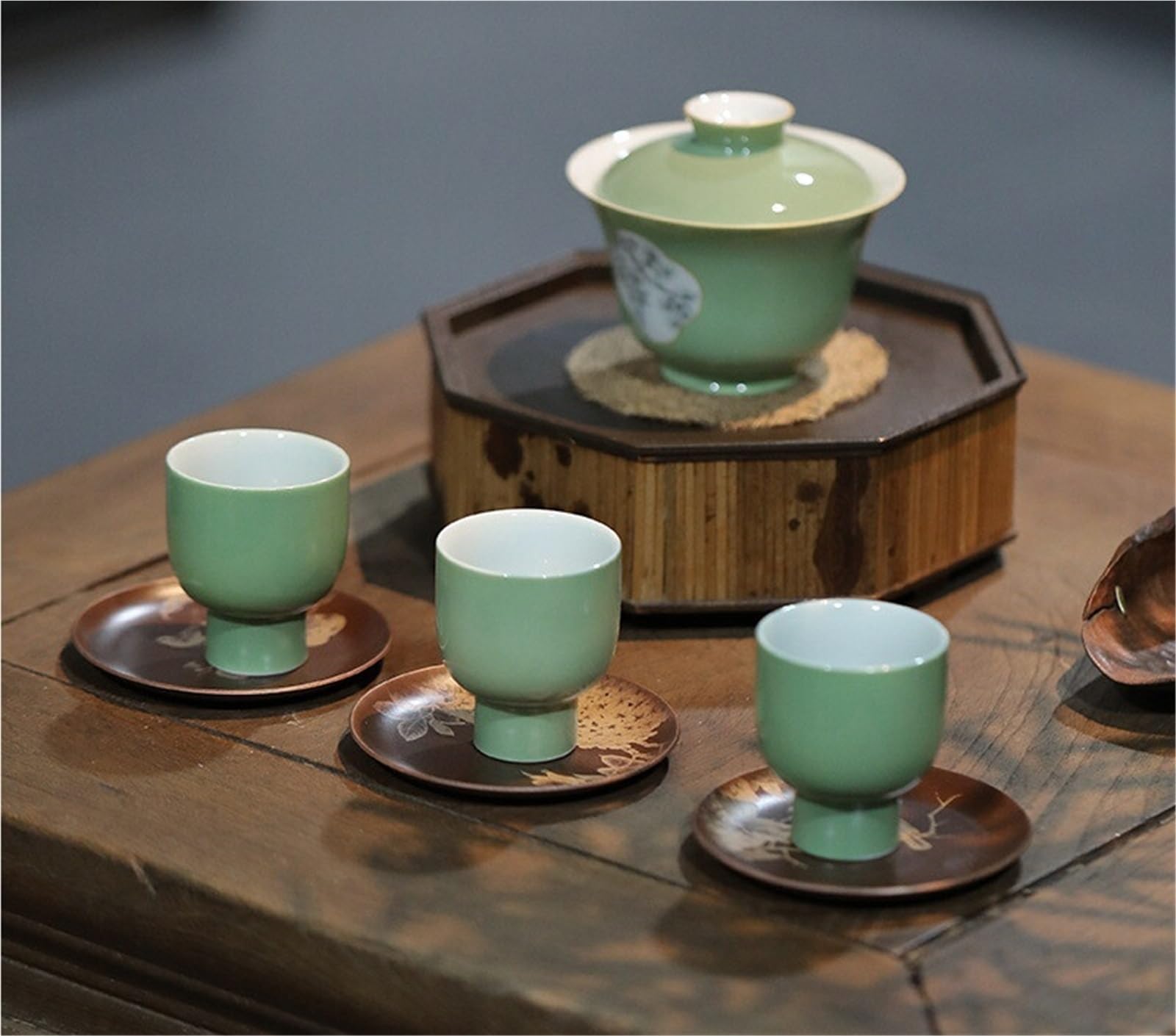 105 ml antyczna ręcznie malowana sosna Gaiwan retro zielone otwarte okno herbata Tureen pokrywa do zaparzania herbaty miska herbata kung fu