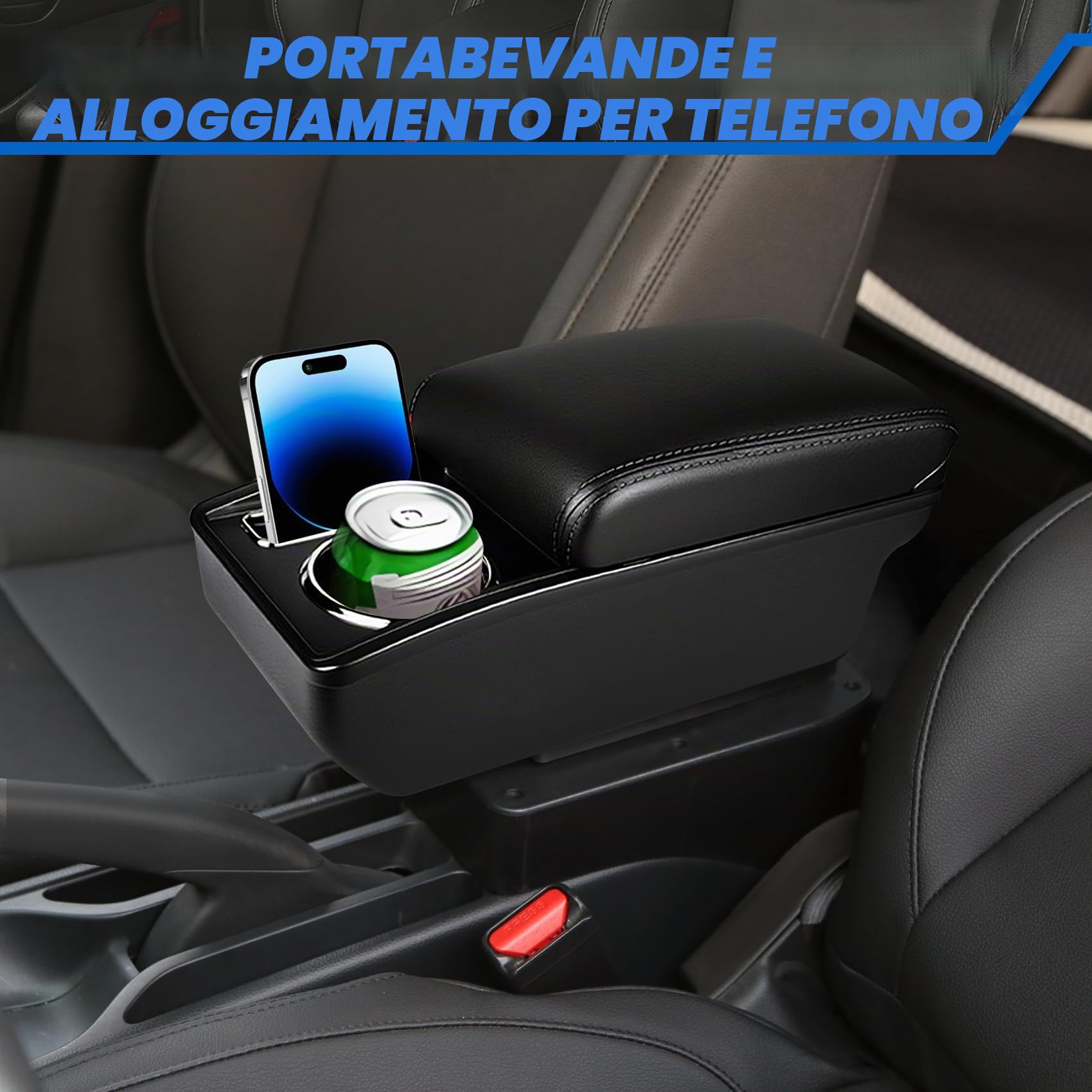 Bracciolo Centrale per VW POLO Mk5 6R Vento 2010-2018, Doppio Scomparto, Pelle Nera, Facile da Installare, Accessorio Auto Personalizzato