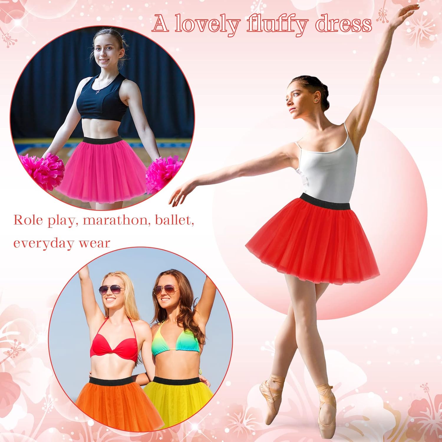 12 Pcs Runners Tutu Skirt for Women 4 Layered Tulle Tutu Colorful Running Elastic Puffy Skirt 80s Tutu Dress Ladies, 12 Colors Multicolor - Image 5