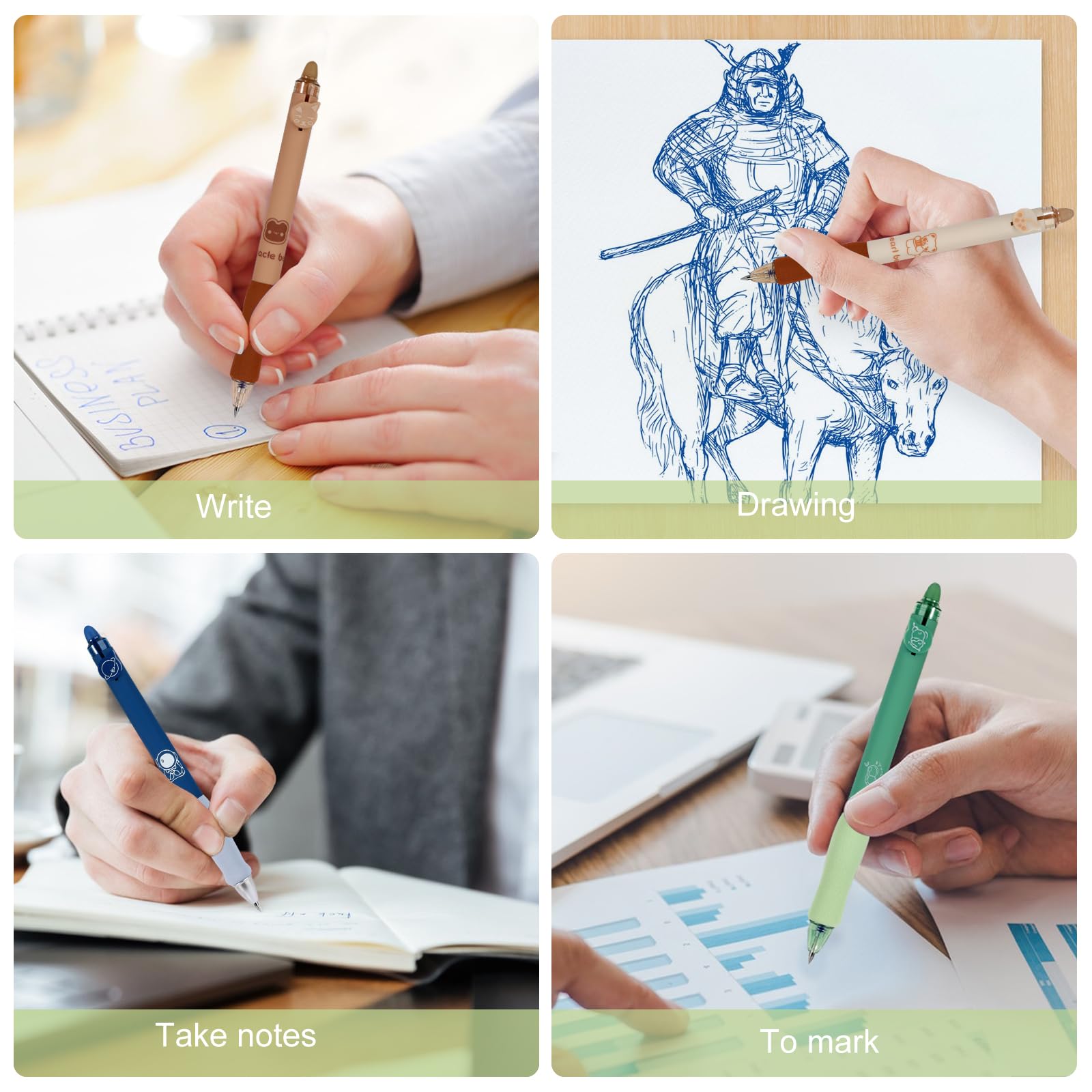 Ensemble De Stylos De Noël - 4 Stylos Gel Effaçables - Père Noël