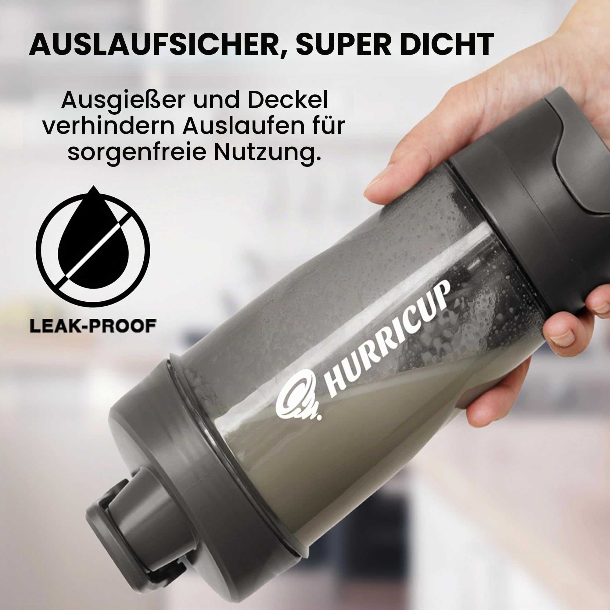 Hurricup Protein Shaker 650ml Manuelle Mischtechnik Ohne Schaum BPA-Frei | Klumpenfrei ohne Schütteln durch Seilzug. Auslaufsicher, spülmaschinengeeignet & portabel für Fitnessstudio, Büro & Outdoor