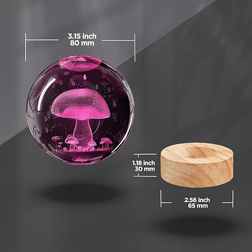 Miniatura 3 de Lámpara de bola de cristal de hongo 3D de 3.15 pulgadas con base de madera que cambia de color y control remoto, ideal para niños, amigos,