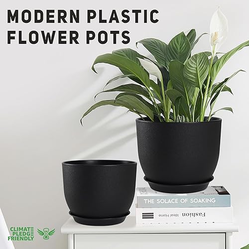 Vista 45 de Macetas de 12/10/9 pulgadas, juego de 3, macetas con agujeros de drenaje de malla múltiple, macetas grandes para plantas y flores de jardín de Negro
