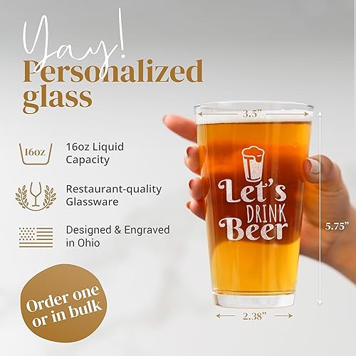 Miniatura 4 de Vaso de cerveza personalizado  Pinta de cerveza personalizada de 16 onzas con logotipo y texto grabados, regalo divertido para hombres, papá,