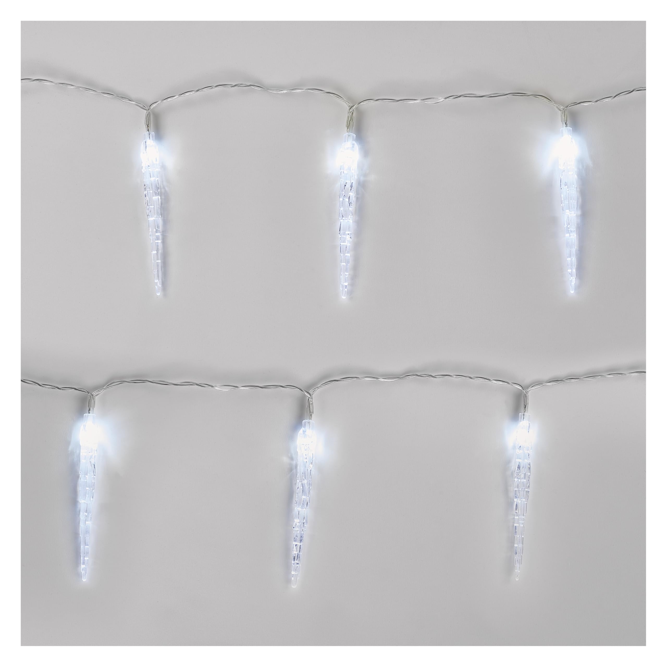 EMOS DCGC01 Łańcuch świetlny LED, zimna biel, 1,35 m, girlanda świetlna z 10 soplami lodu, funkcja timera 6/18 h, zasilanie bat (2 x AA), czas świecenia 10 000 h, IP20 do użytku wewnątrz pomieszczeń