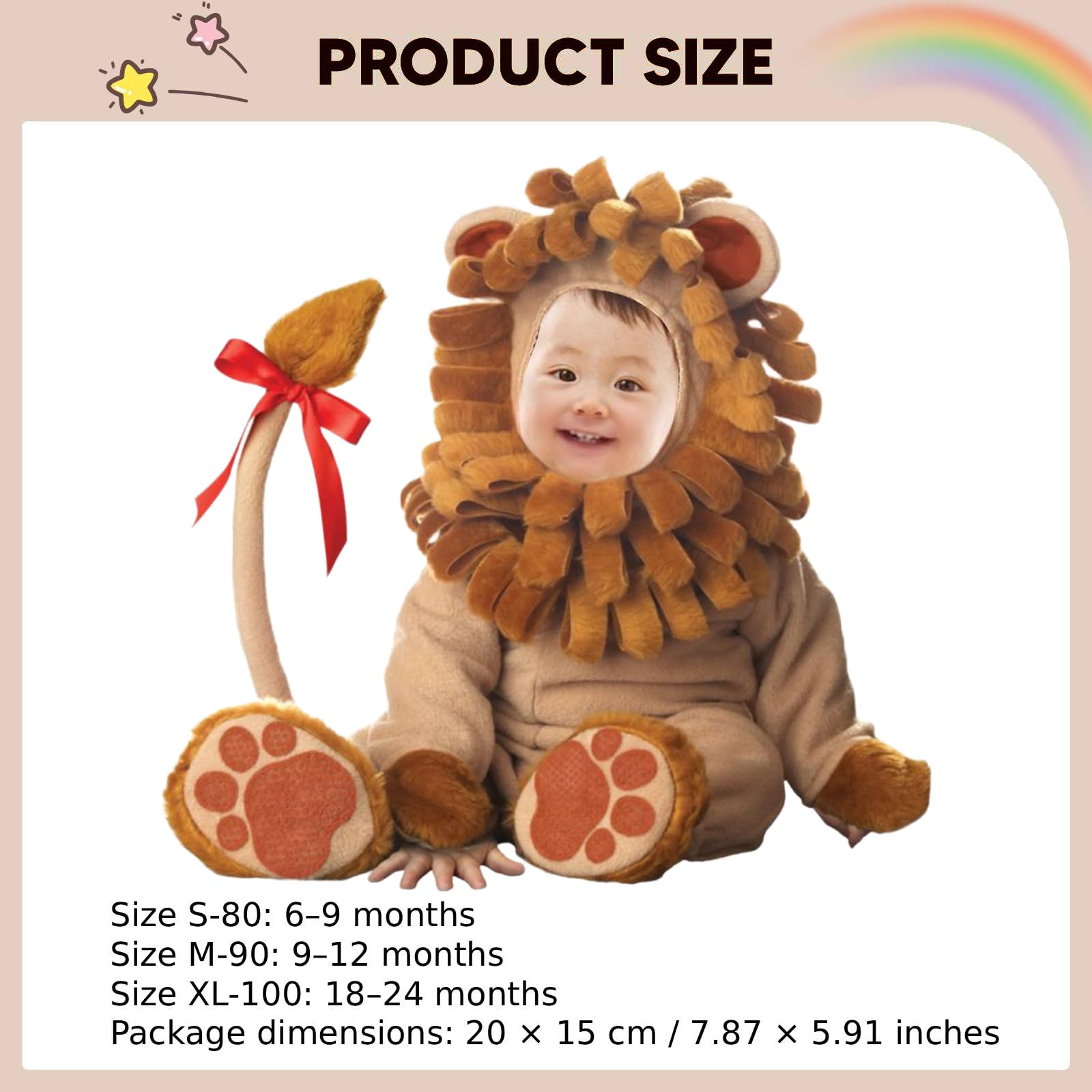 predolo Combinaison déguisement bébé Animal, Costume Cosplay, Combinaison à Capuche Originale, Tenue pour Halloween, Jeu rôle et Festival, Lion, XL