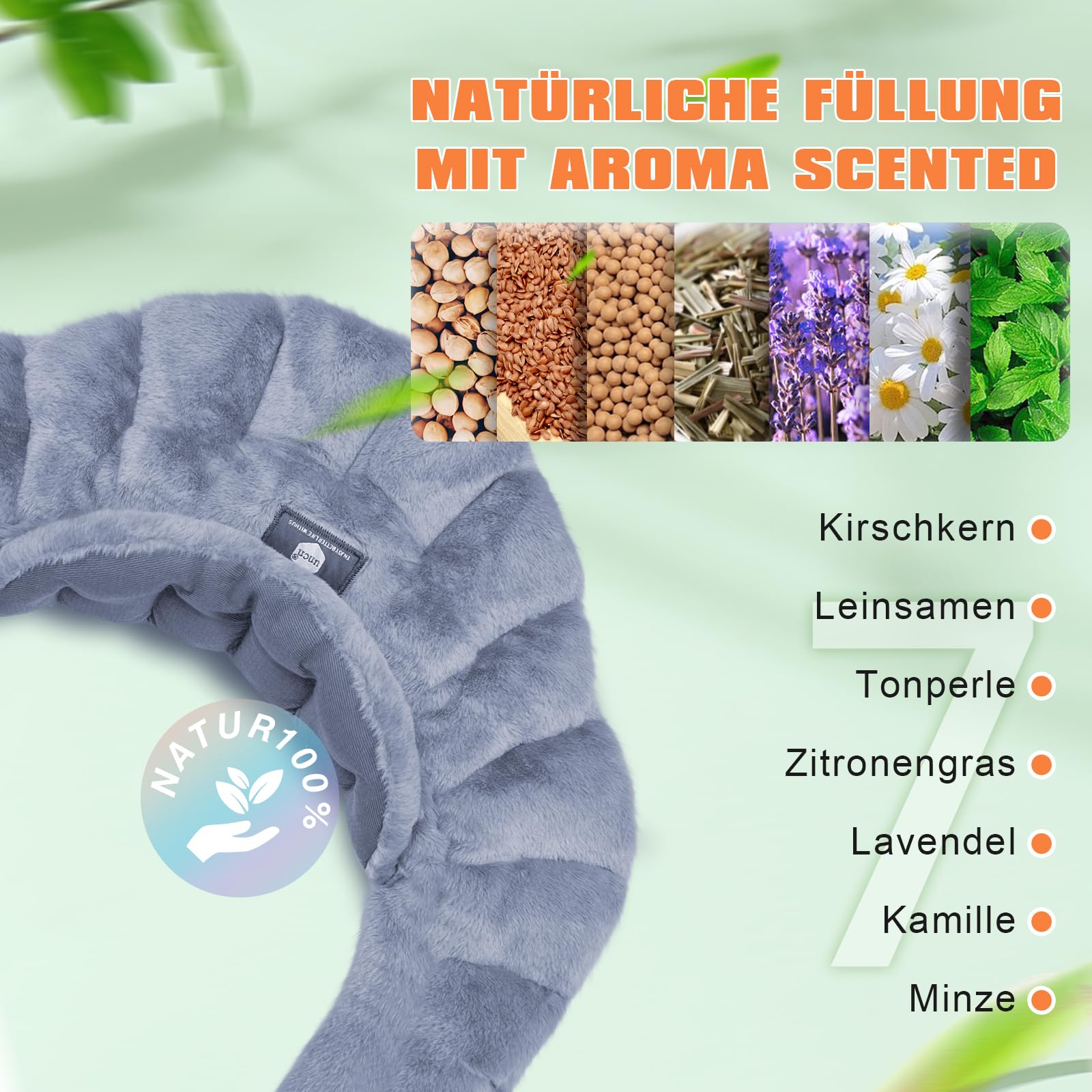 Cojín de huesos de cereza para microondas, cuello y hombro, gris