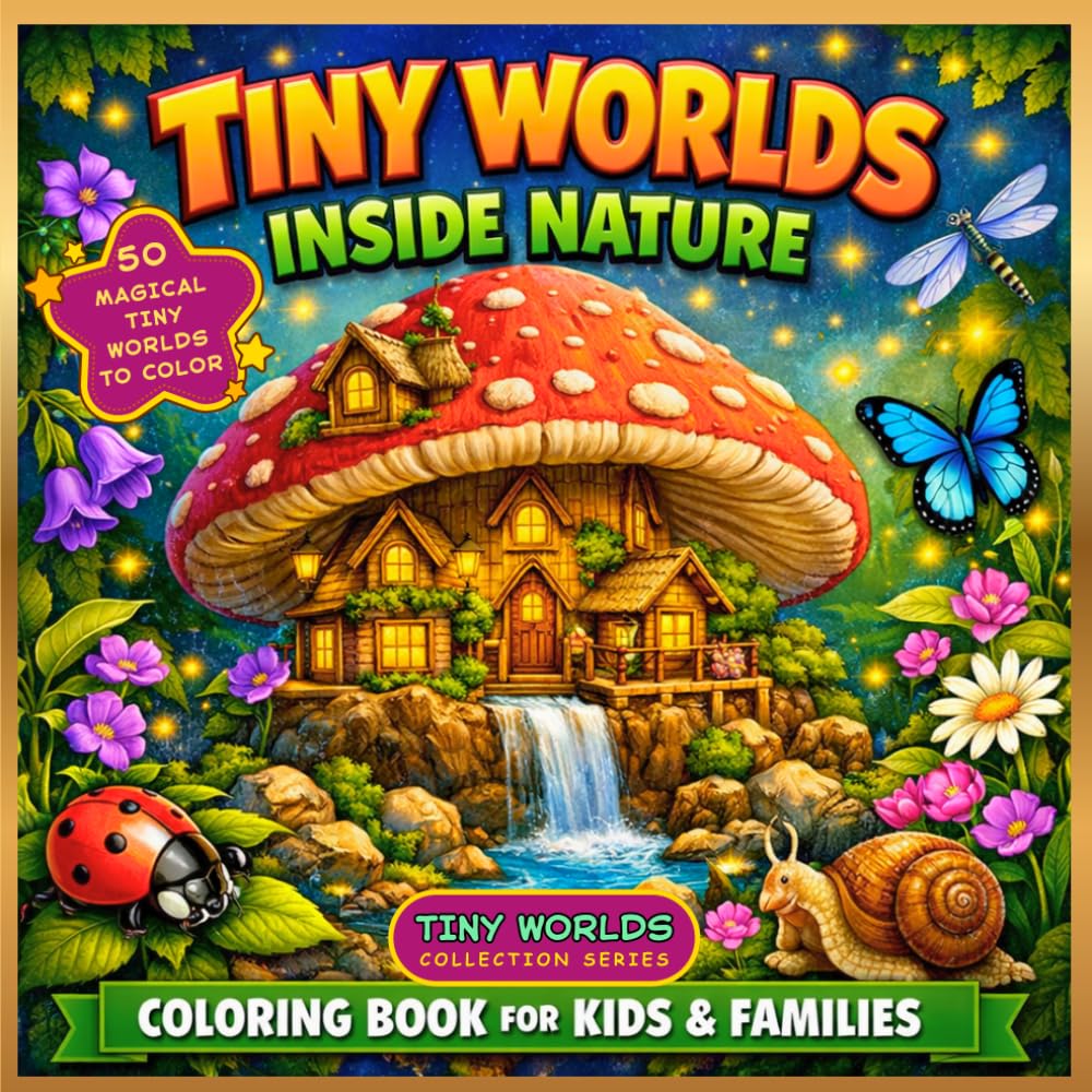 Tiny Worlds Inside Nature: A Cozy Fantasy Coloring Book Featuring Hidden Villages, Magical Forests, Mushroom Homes, Cloud Cities, and Nature-Inspired ... Teens, and Adults (Tiny Worlds Collection)