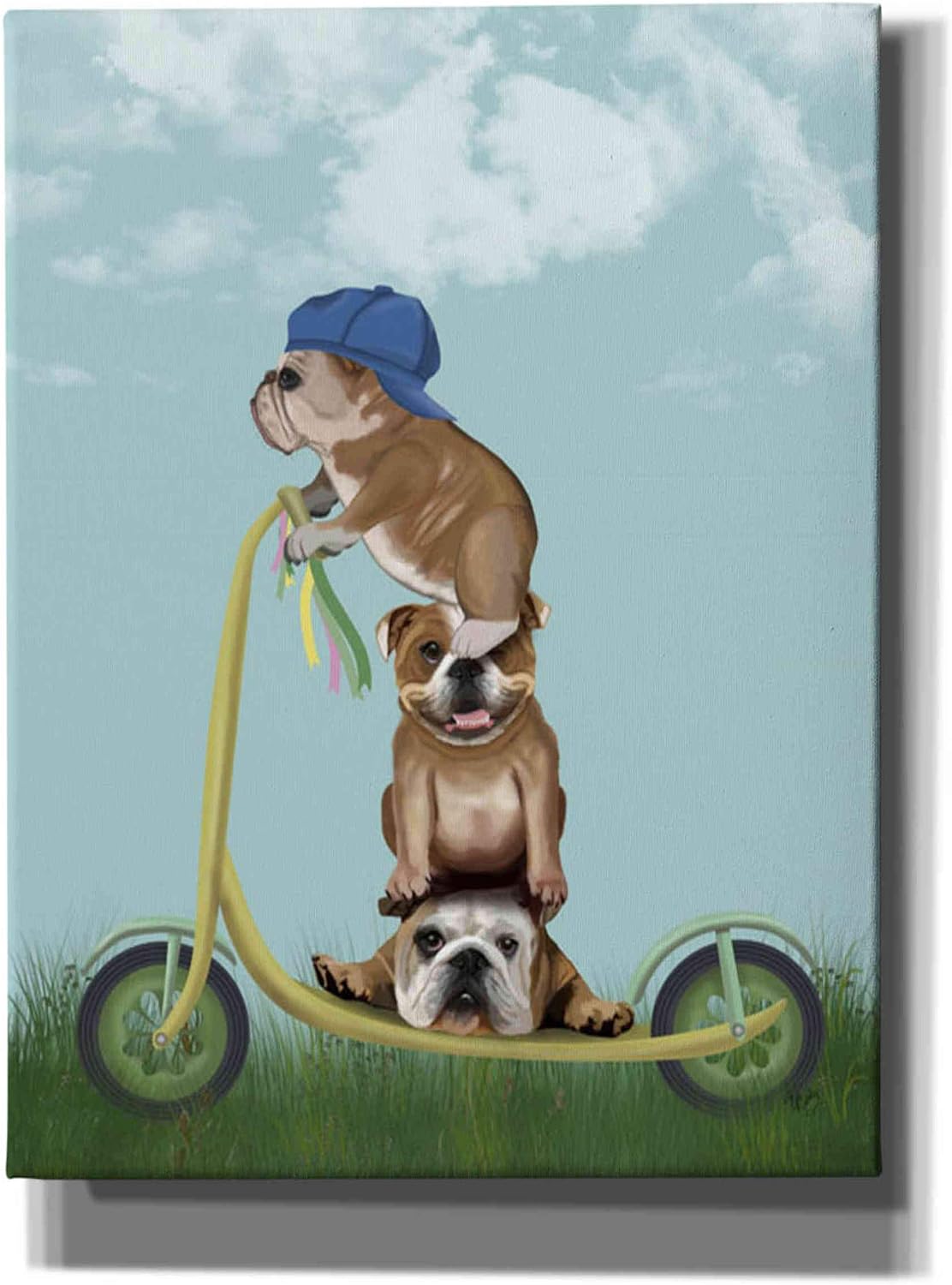Epic Graffiti 'English Bulldog Scooter' by Fab Funky Canvas Wall Art, 12"x16"